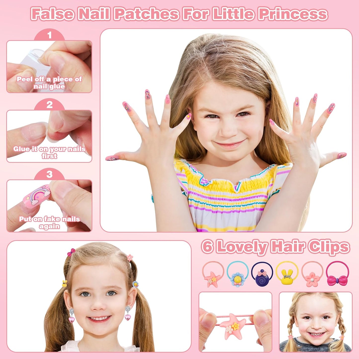 99 Pcs Kids Makeup Kit for Girls, Princess Toys Real Washable Cosmetics Set with Mirror, Hair Ties, Nails, Rings, Earrings, Necklace, Perfect for 3 4 5 6 7 8 Year Old Girls Birthday