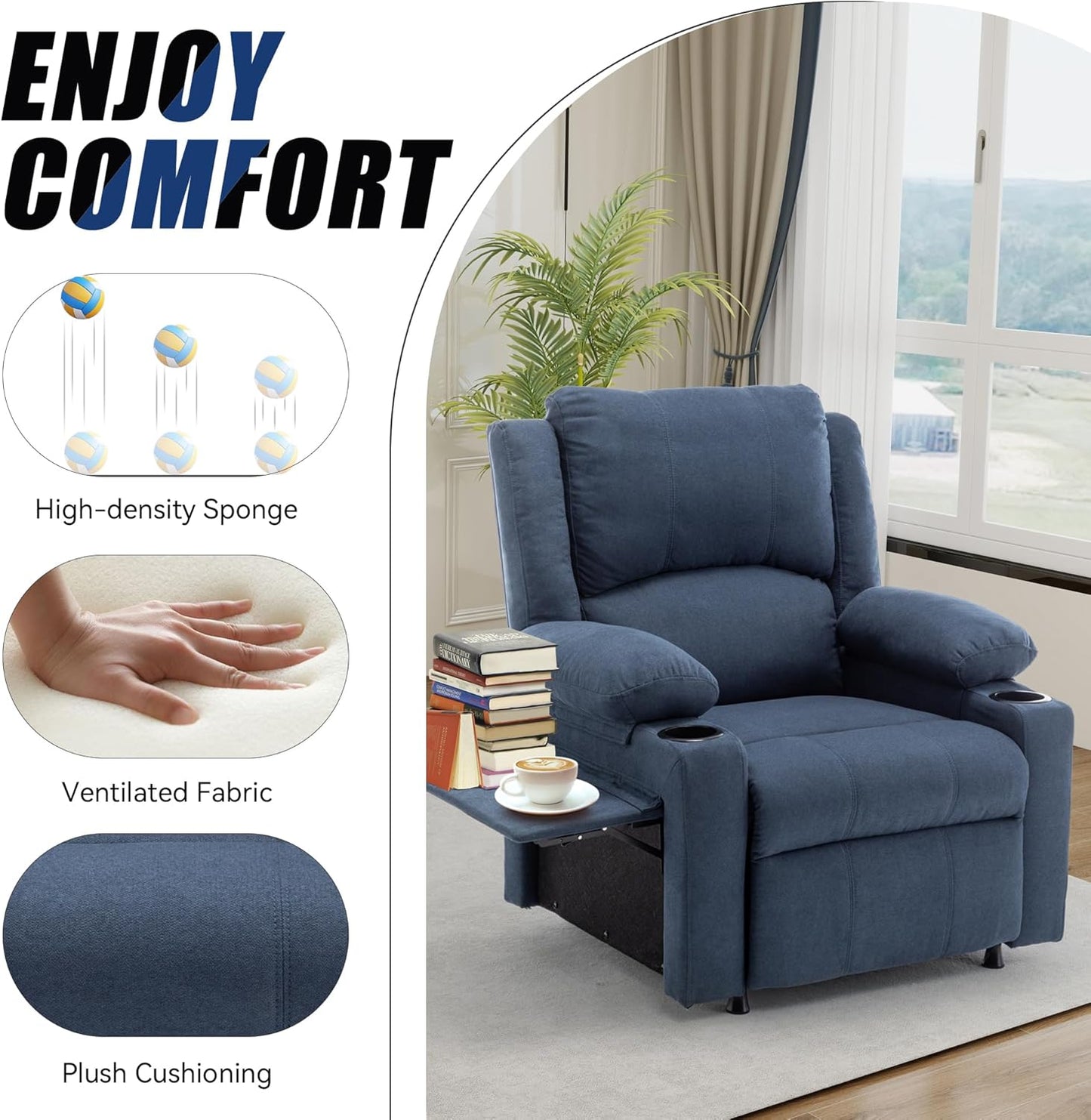 WENTMENT Recliner Chair for Living Room Massage Reading Sofa Adjustable Modern Reclining Chair for Living Room,Blue
