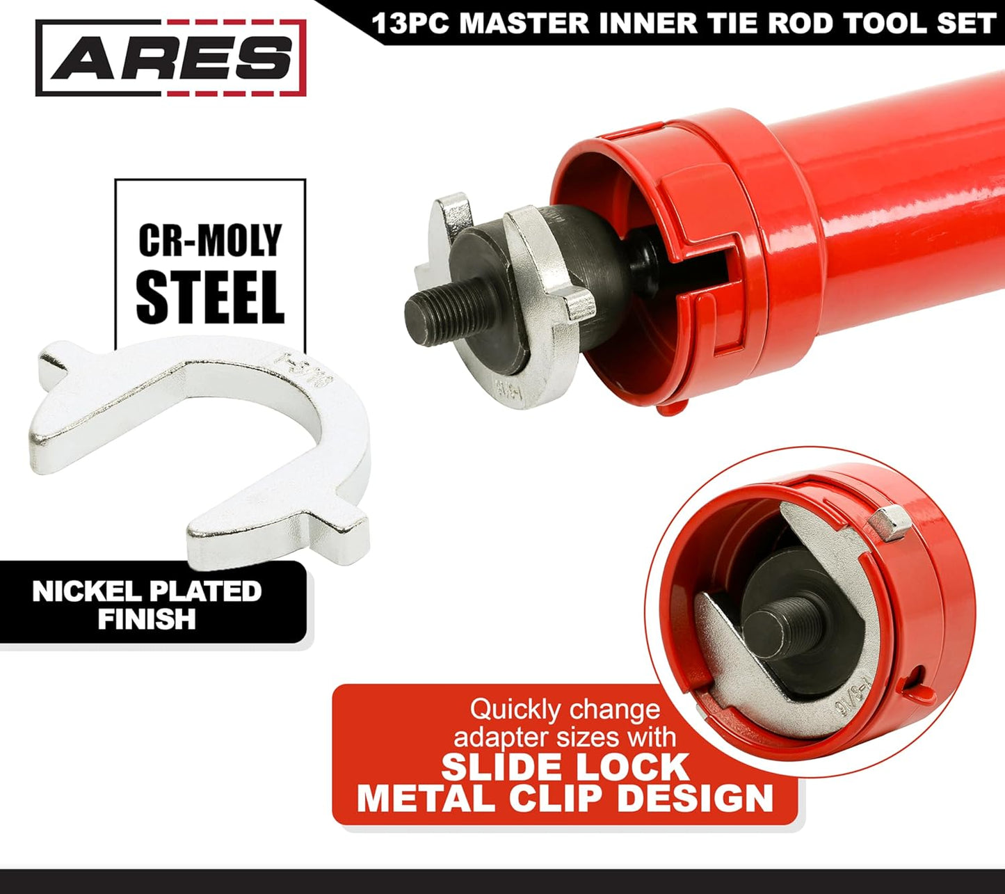 ARES 12109 – 13 Piece Master Inner Tie Rod Tool Set – Includes 12 Chrome Moly Crowfoot Wrench Adapters – Service Inner Tie Rods Without Removing Rack and Pinion – Includes Storage Case