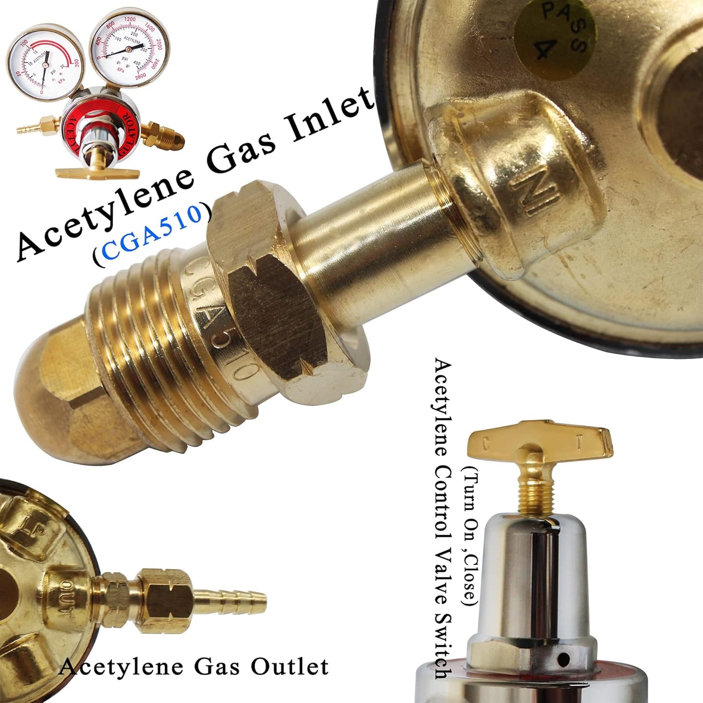 2 Piece Dual Welding Gas Gauges Oxygen (CGA-540) and Acetylene (CGA-510) Regulators Combo（Two-piece suit ）