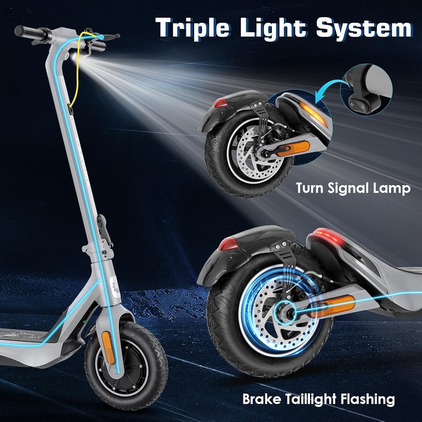 Caroma Electric Scooter, Peak 850W Powerful Motor, 30 Miles Long Range and 36 MPH Top Speed, Turn Signal & Cruise Control, Folding Electric Scooter Adults with Wide Pneumatic Wheel