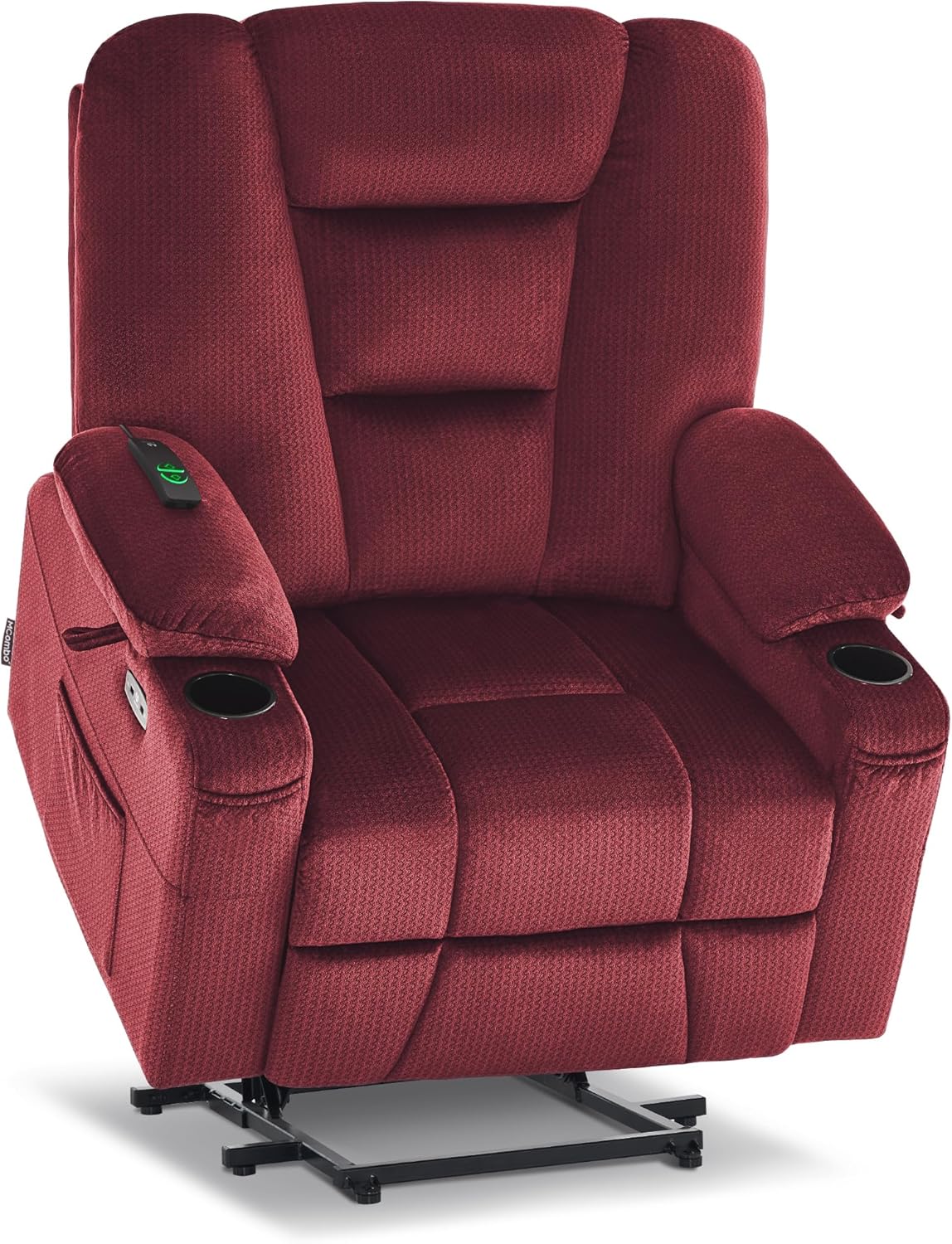 MCombo Large Power Lift Recliner Chair Sofa with Massage and Heat for Big and Tall Elderly People, 3 Positions, Cup Holders, and USB Ports, Fabric 7549 (Large, Burgundy)