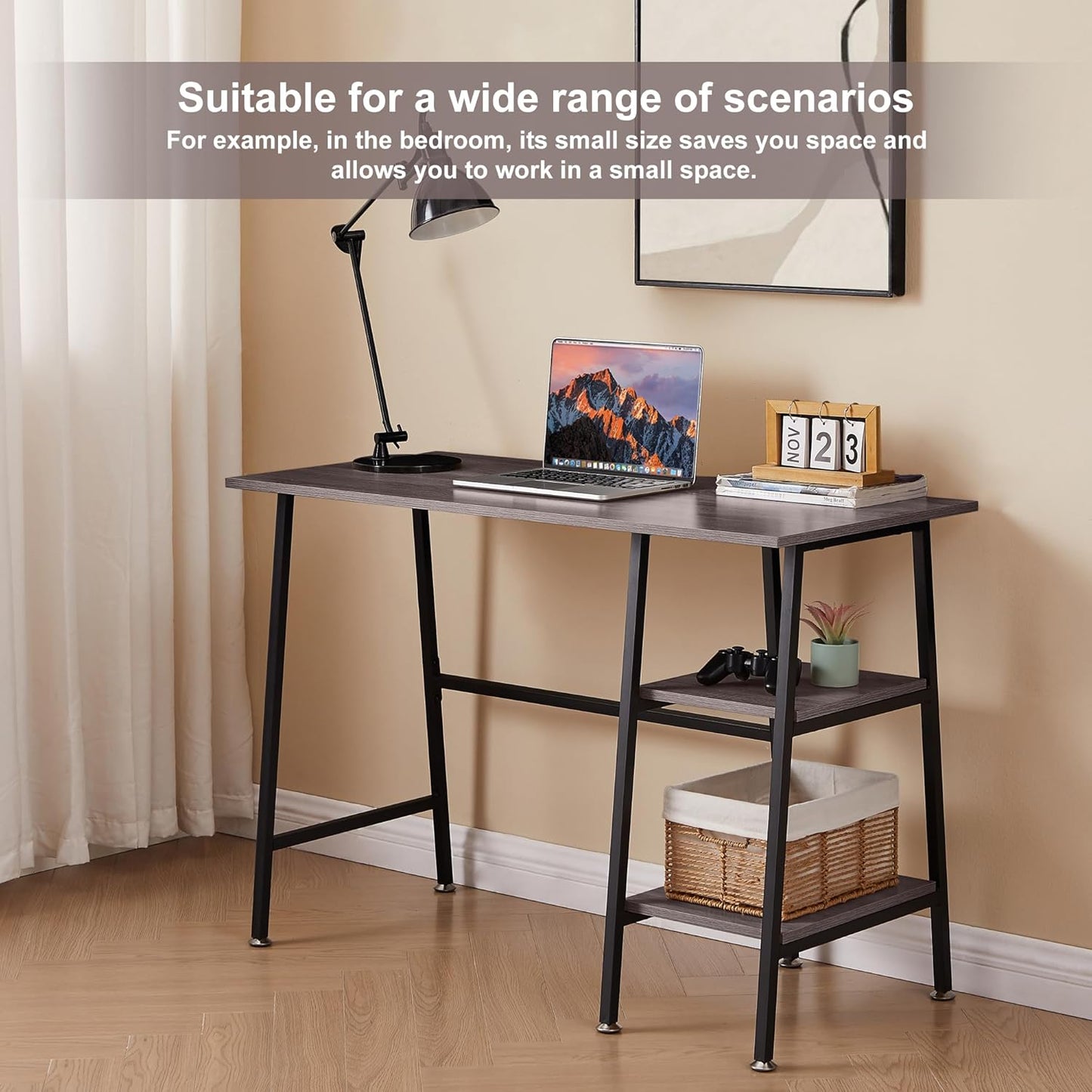 VECELO 43 Inch Computer Desk Writing Study Work Office Table Modern Desk with Shelves Wooden Desk for Home Bedroom,Brown Desk