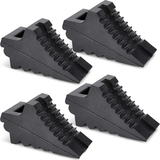 Wheel Chocks for Cars, RVs, Trucks, Trailers, and Vehicles G.V.W. up to 8T, 4 Pack - Anti Slip Bottom Tire Chock for All Weather Use - RV, Travel Trailer, Pop Up Camper Accessory