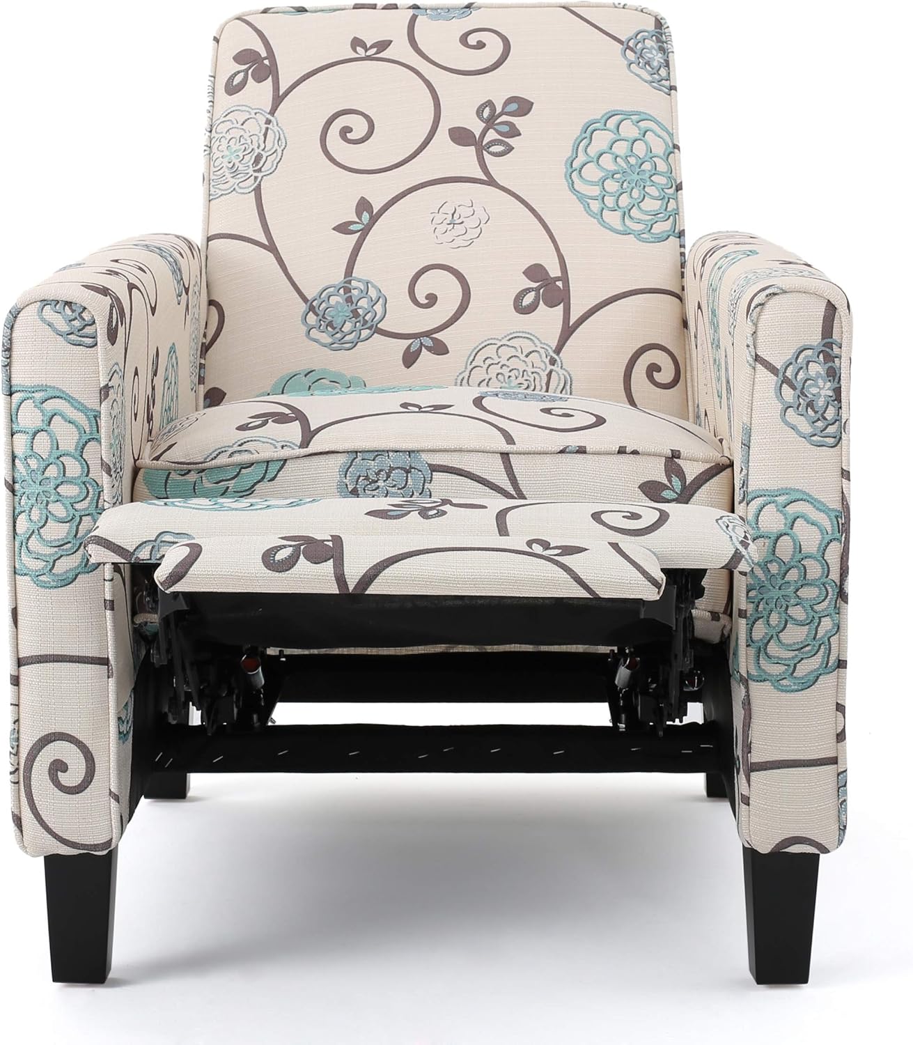 Christopher Knight Home Emmie Fabric Recliner (Set of 2), Light Beige with Blue Floral, Dark Brown