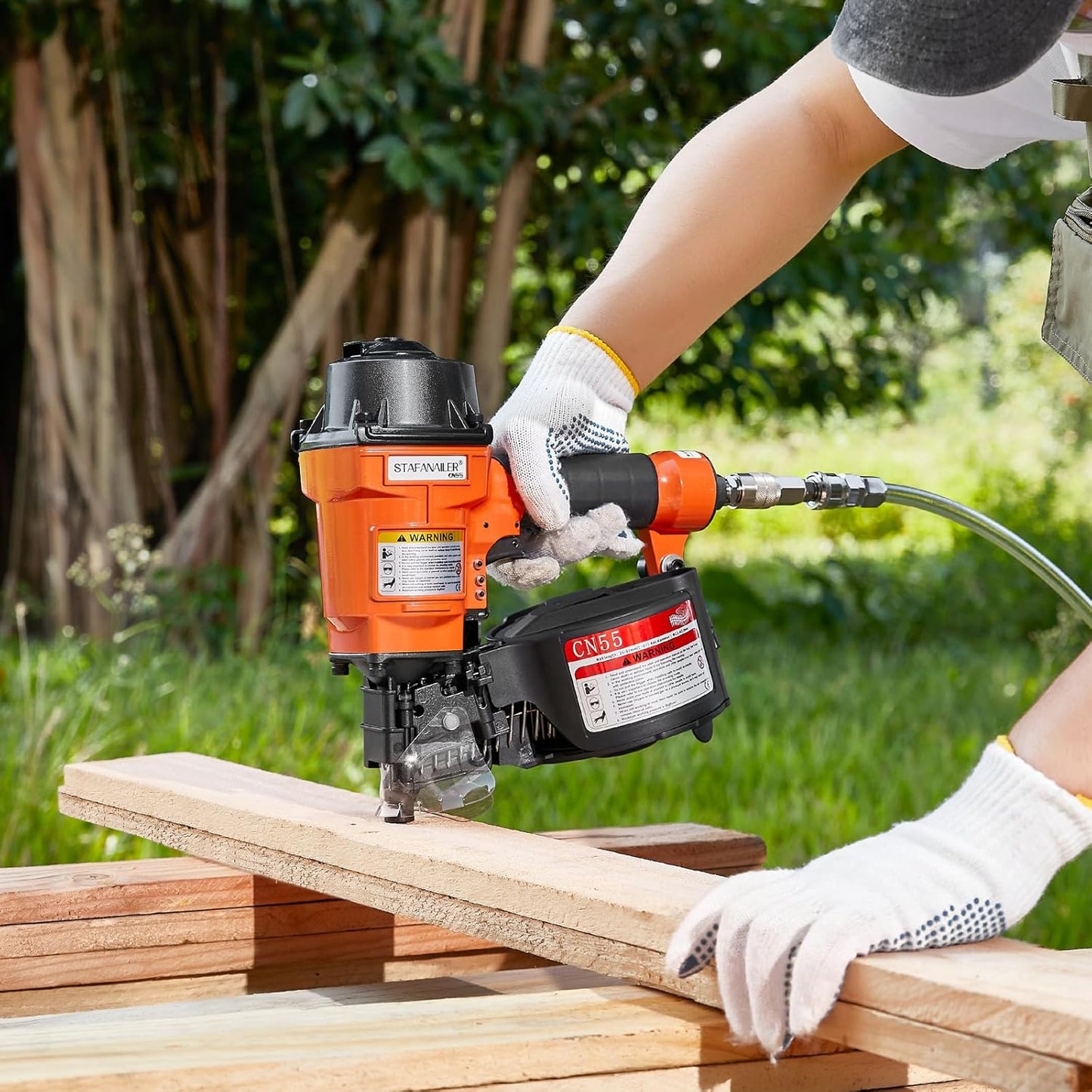 Update CN55 Pneumatic Siding Nailer for 1-Inch up to 2-1/4-Inch Nails, 15 Degree Coil Nail Gun with Bump Firing for Fast Nailing Speed, Coil Nail Gun for Pallets, Siding, Crating, Fencing, Decking