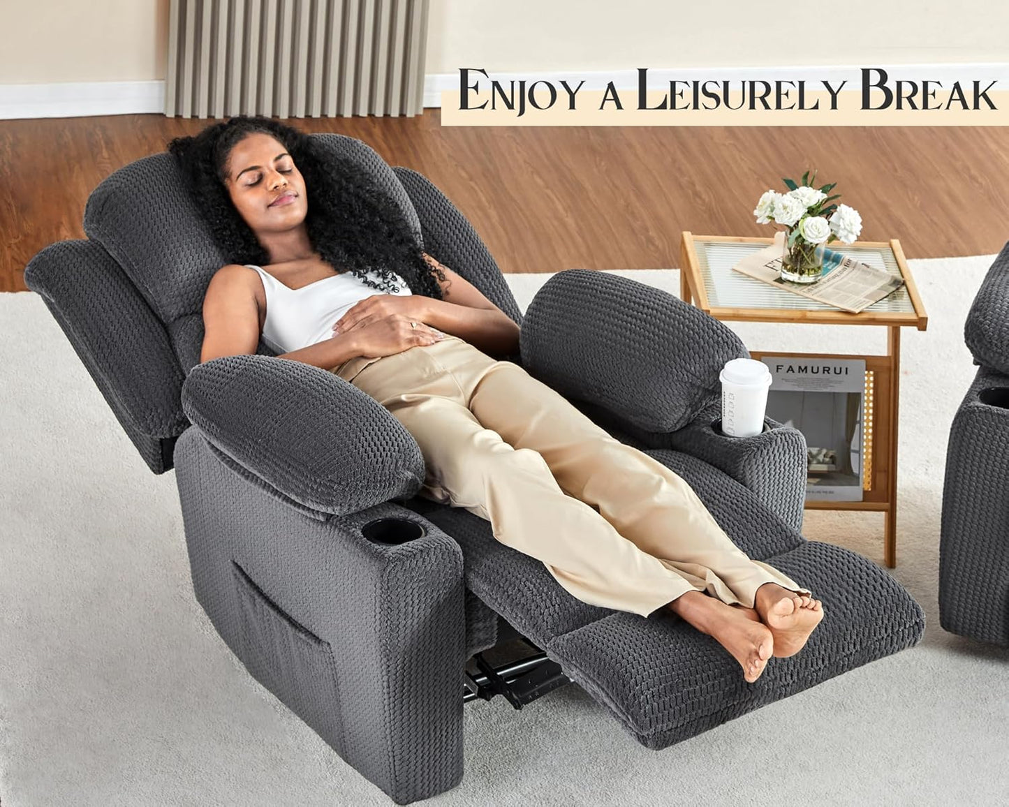 VanAcc Recliner Chair, Sofa Recliner with Cup Holders- Wingback Recliner Couch for Living Room, Armchair(Grey)