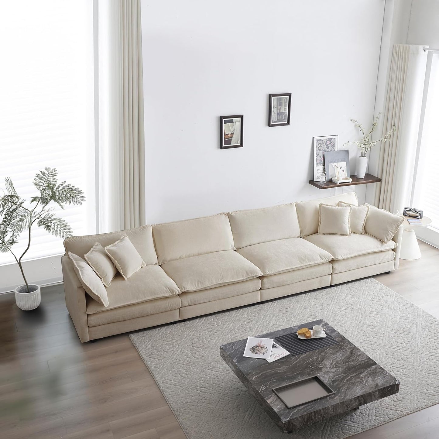 WILLIAMSPACE 41" Single Sofa Chair, Modern Upholstered Armchair with 1 Toss Pillow, Small Cream Couch Chair for Living Room, Deep Seat Reading Sofa for Bedroom Apartment, Chenille Fabric (Cream White)