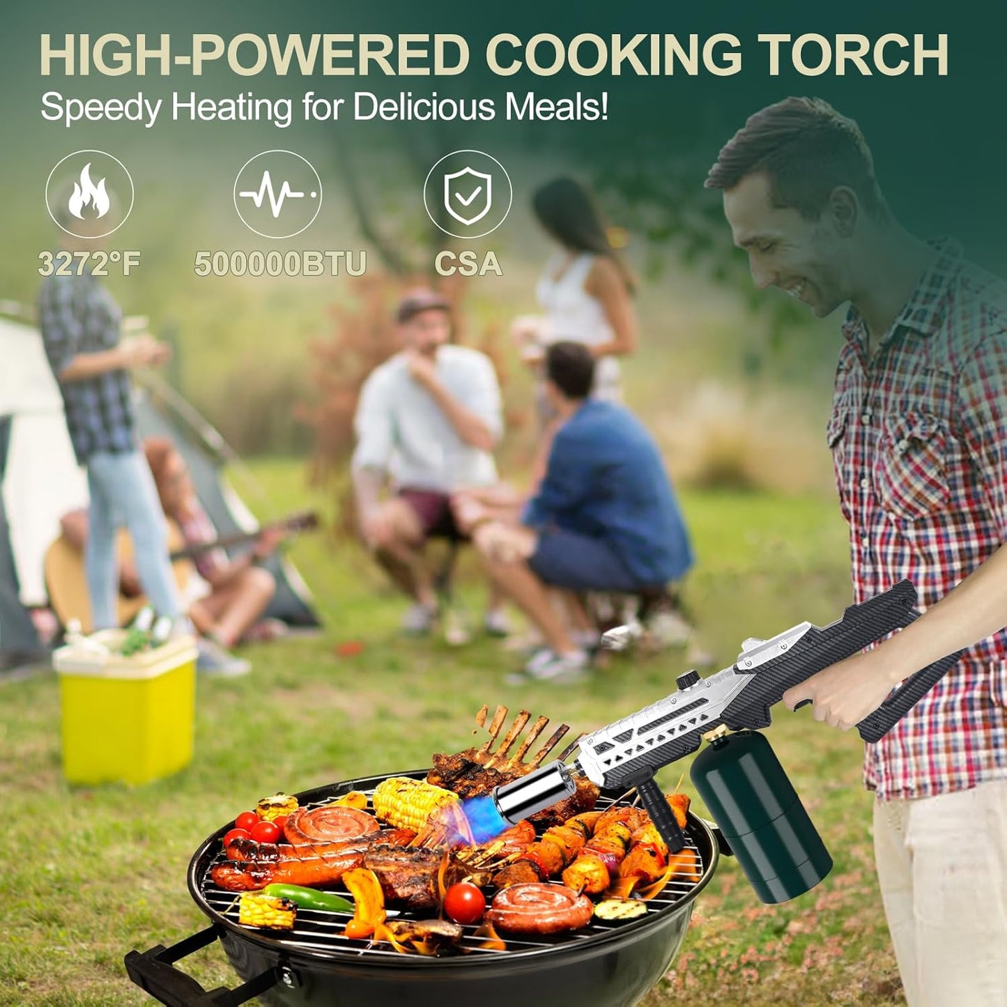 Semlos Propane Torch Head, Powerful Flame Thrower Gun, Adjustable Charcoal Lighter, Searing Torch for BBQ, Camping, Welding (Propane Tank Not Included)