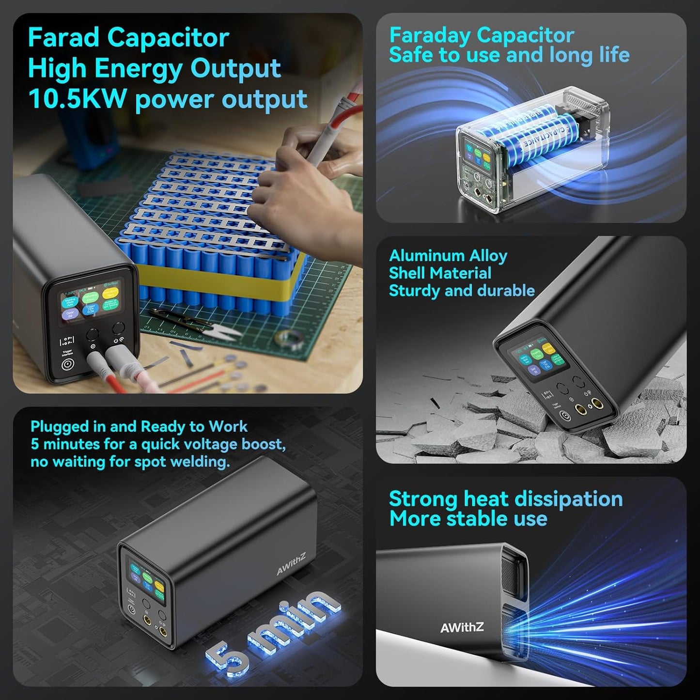 Capacitor Battery Spot Welder, AWithZ UF20B 10.5KW Spot Welder, 3-in-1 Auto & Manual & Foot Pedal Three Modes Welding Equipment for 18650/LiFePO4 Lithium Battery Pack Building with Foot Pedal