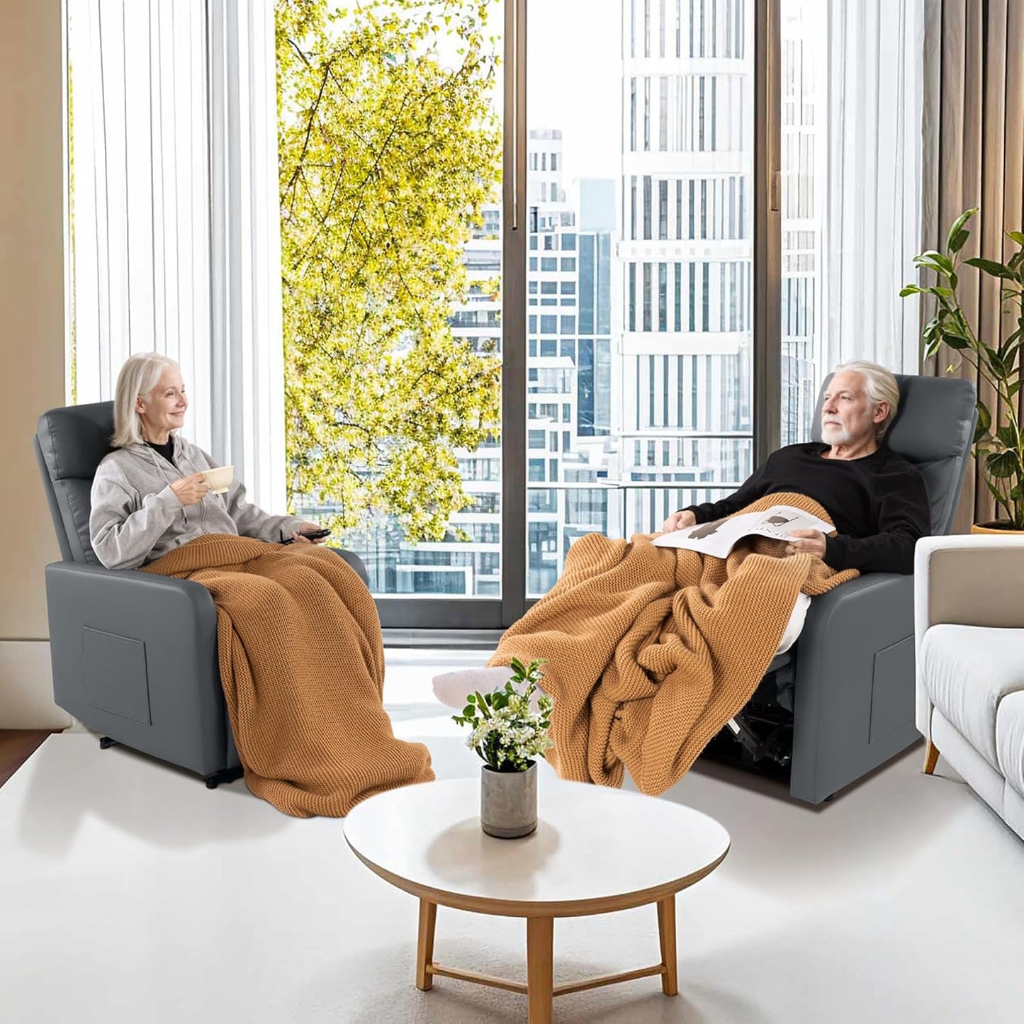 Zero Wall Power Recliner Chairs, Small Recliner for Small Spaces and Petite People Man Woman (1, Dark Brown Faux Leather)