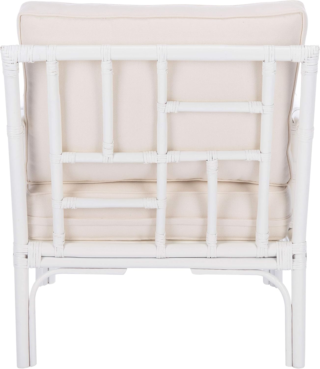 SAFAVIEH Home Kazumi Coastal White Rattan Cushion Accent Chair (ACH6508A)