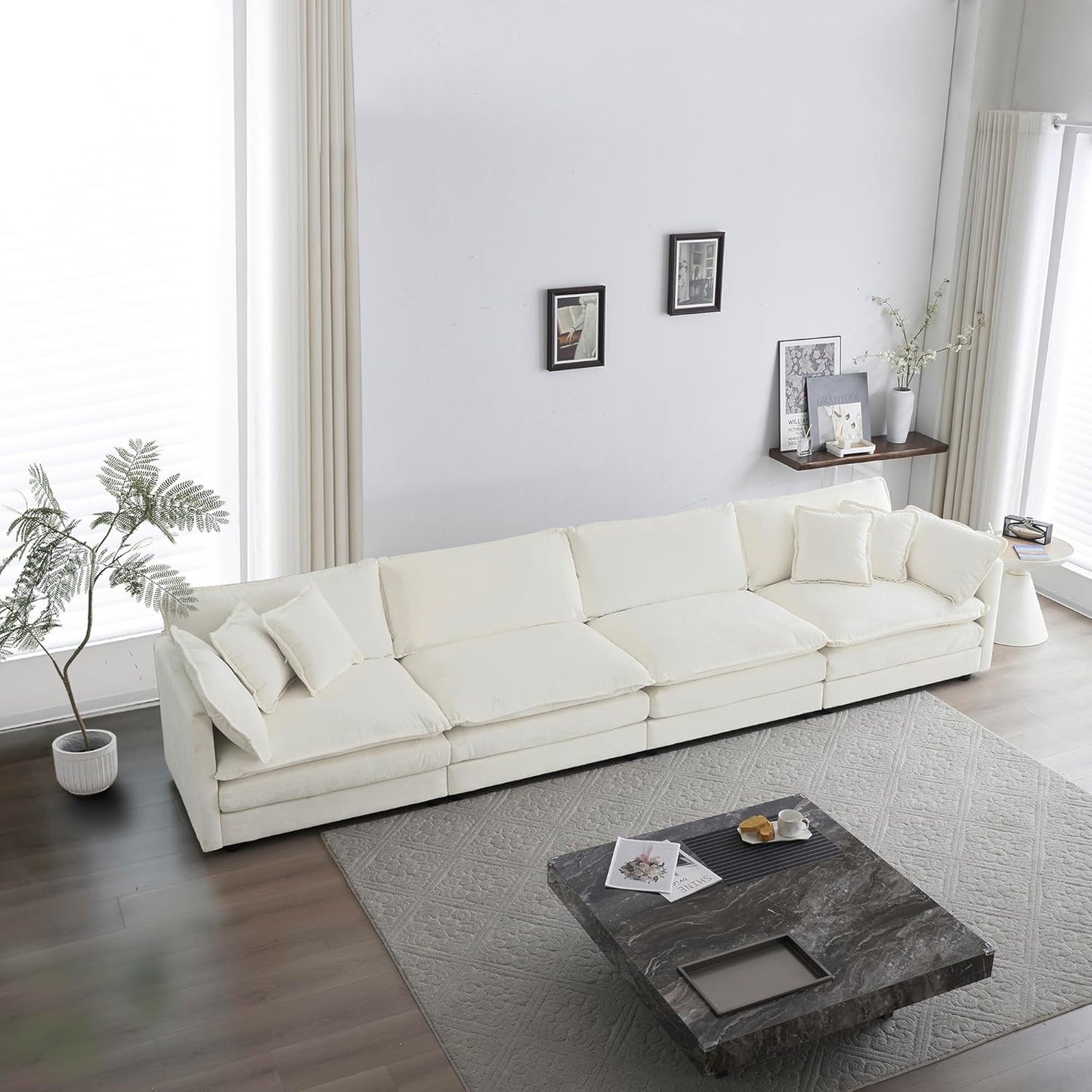 WILLIAMSPACE 41" Single Sofa Chair, Modern Upholstered Armchair with 1 Toss Pillow, Small Cream Couch Chair for Living Room, Deep Seat Reading Sofa for Bedroom Apartment, Chenille Fabric (Cream White)