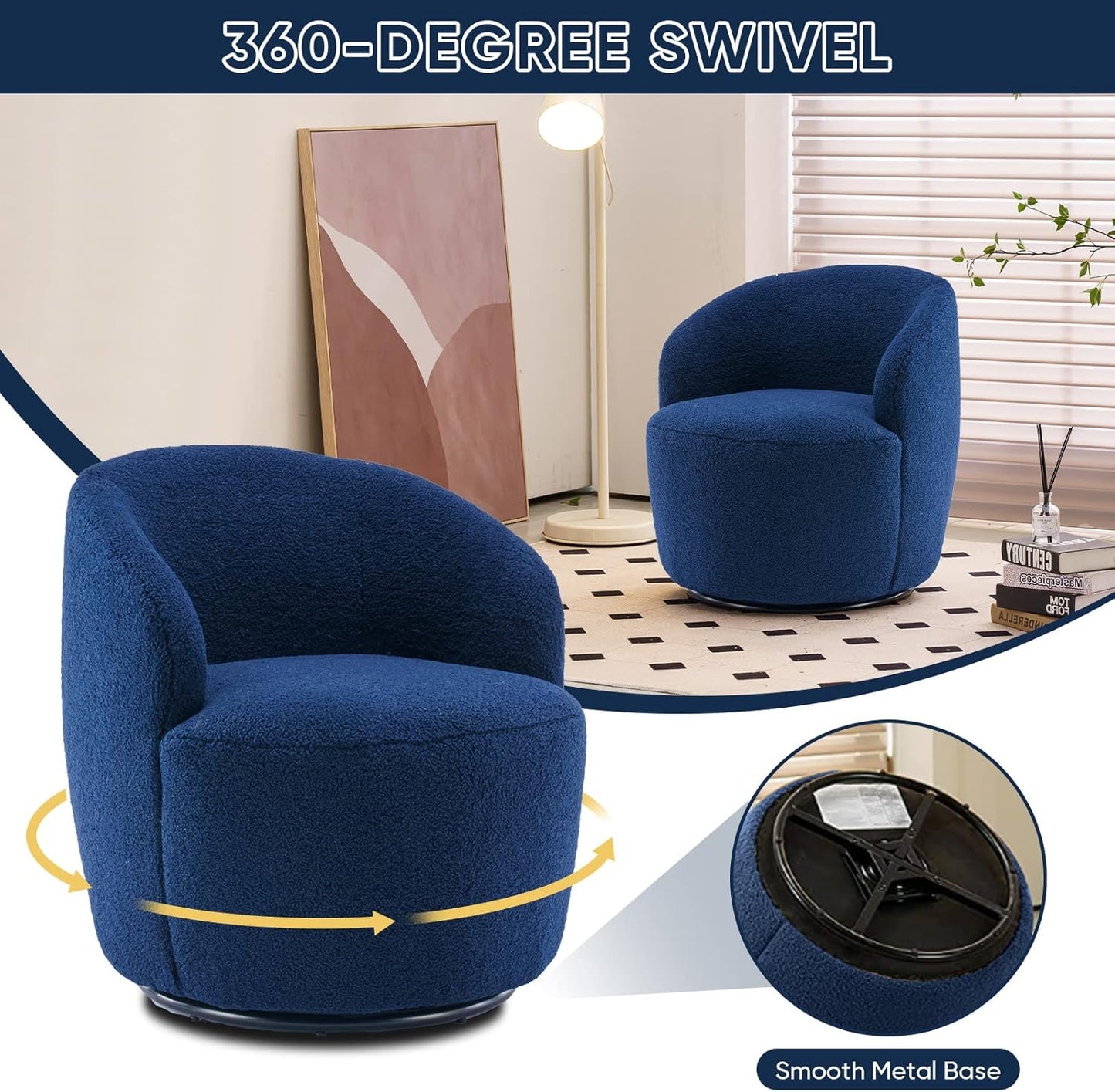 Set of 2 Swivel Chair, Swivel Barrel Accent Sofa Chair, Modern Teddy Fabric Club 360 Degree Swivel Chair, Small Leisure Arm Chair for Nursery, Living Room, Hotel, Bedroom, Office, Lounge, Blue