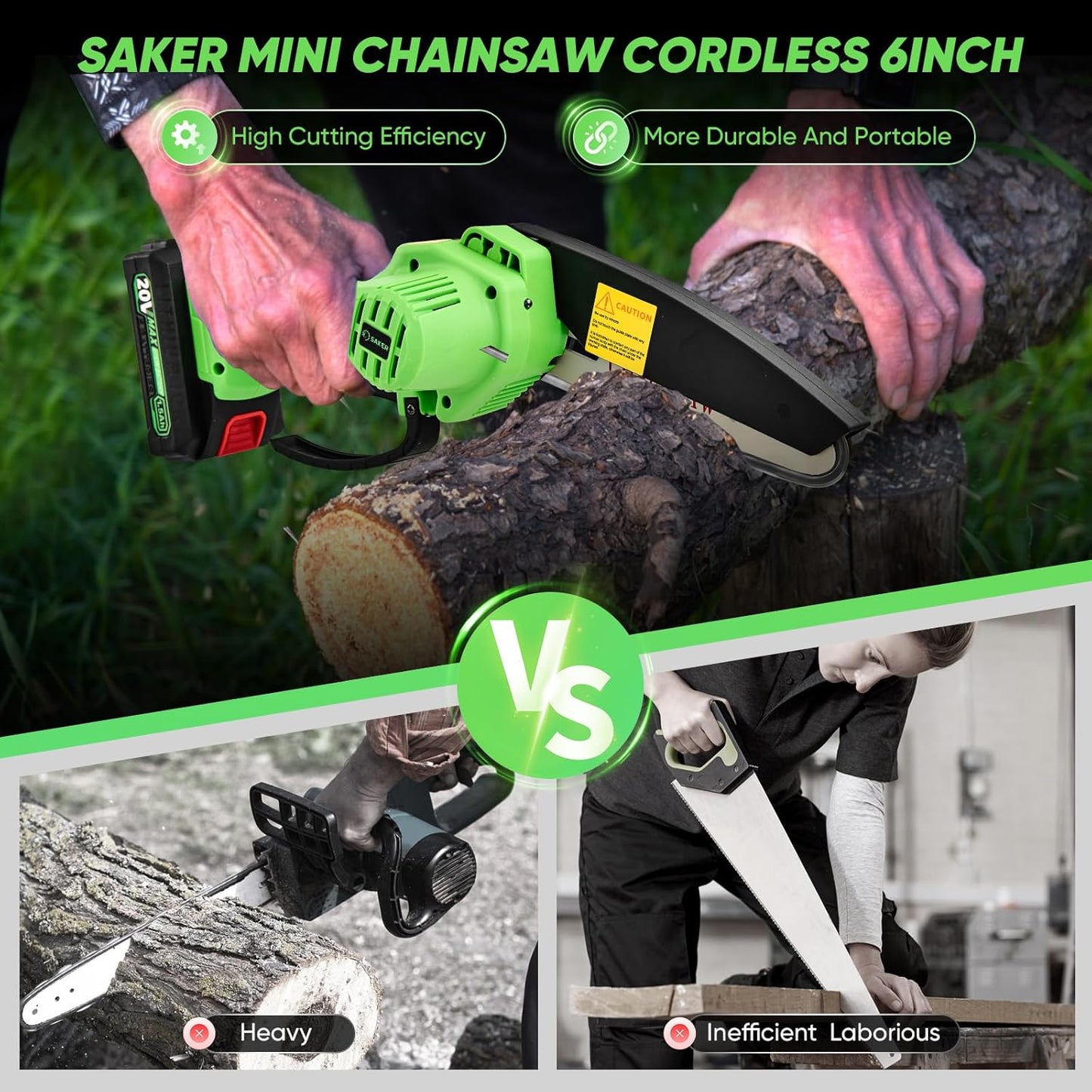Saker Mini Chainsaw|6 Inch Chainsaw[2025 Upgraded]|Mini Cordless Electric Chain Saw|Small Handheld Portable Chainsaw Battery Powered Chain Saw for Tree Trimmer and Garden,Christmas Gifts for Men Women