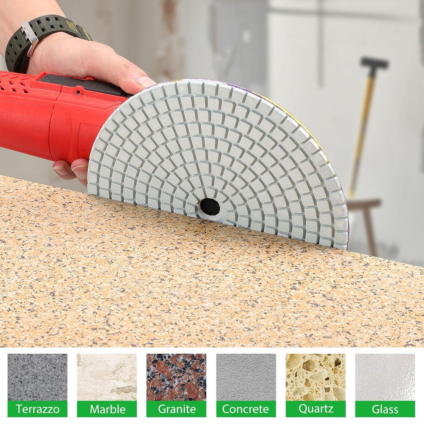 8PCS Diamond Polishing Pads 7 Inch, Wet/Dry Concrete Polish Tools Kit for Drill, Grinder, Polisher, 50-3000 Grit Polishing Set for Marble Granite Quartz Stone