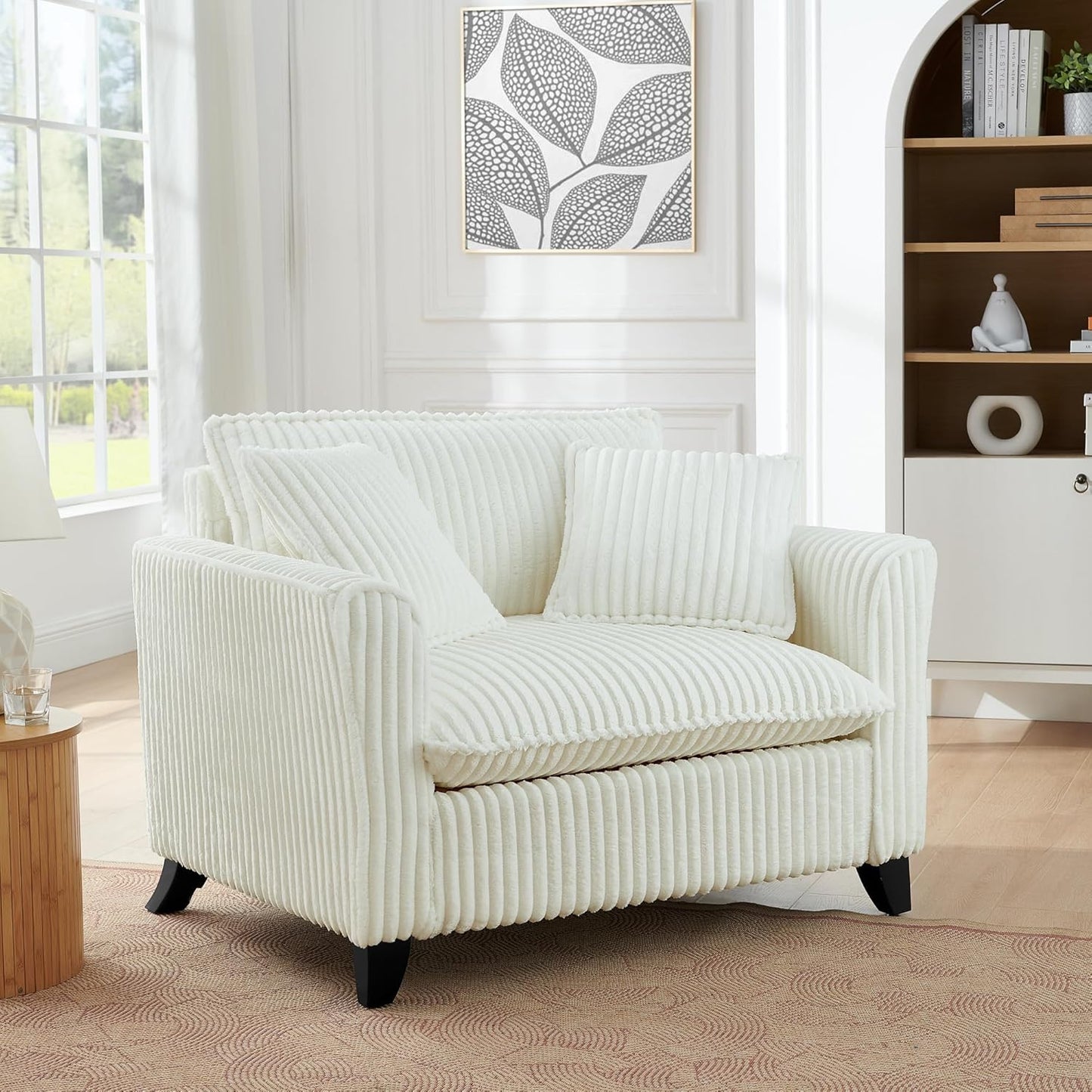 Comfortable Lazy Sofa Chair - Oversized Accent Chair with Ottoman, Beige Living Room Accent Chair for Bedroom, Pottery barn Inspired Design