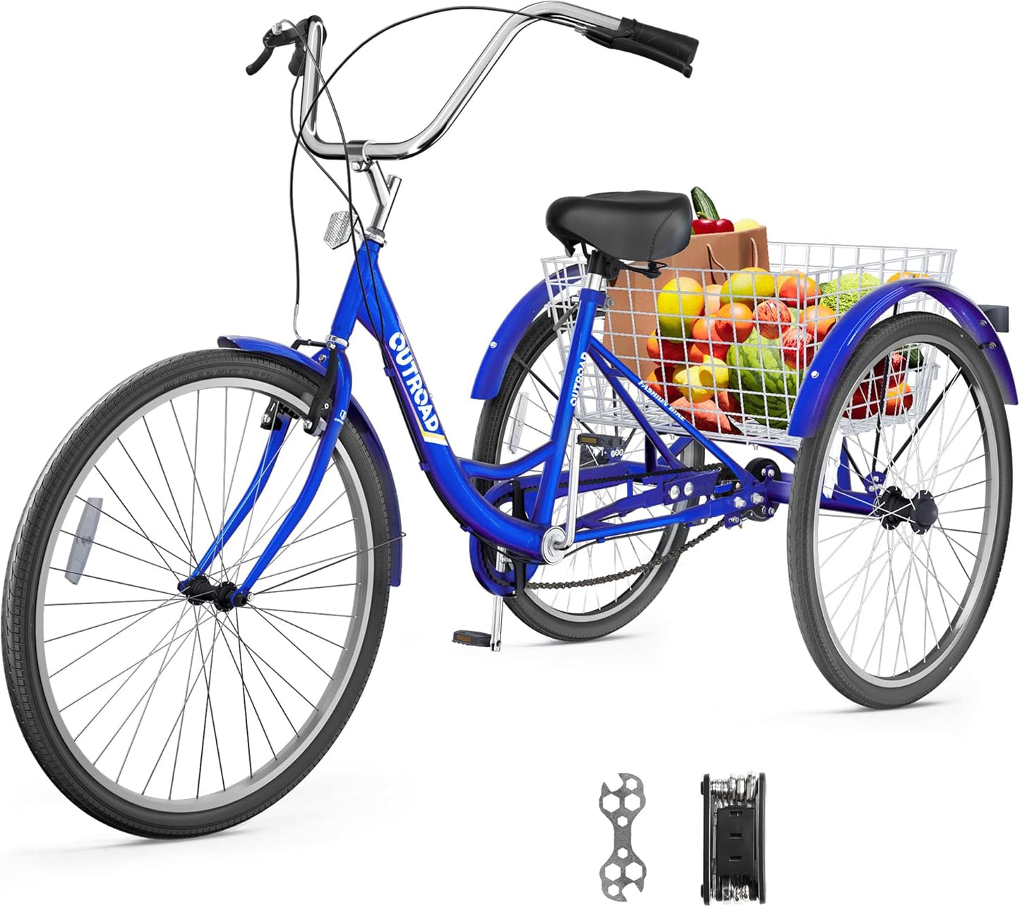 1/7 Speed Adult Tricycle, 24/26 Inch 3 Wheel Bikes with Large Basket, Cruiser Bike for Women/Men/Seniors, Adult Trike for Outdoor/Shopping/Recreation/Picnic