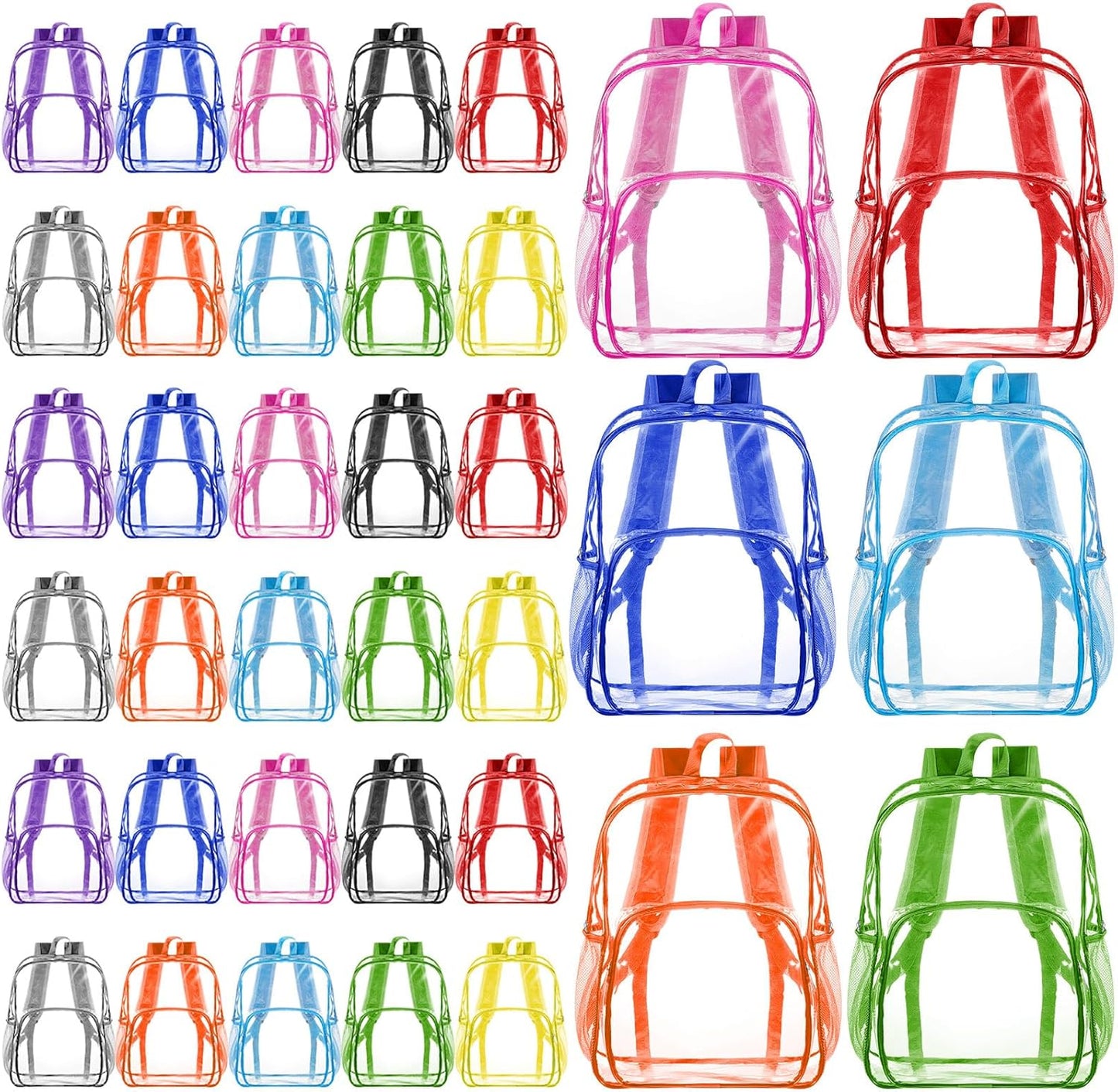 Amylove 48 Pcs Clear Backpack for Stadium Events Heavy Duty PVC Transparent Bookbag for College Workplace Security (15 Inches,Black)