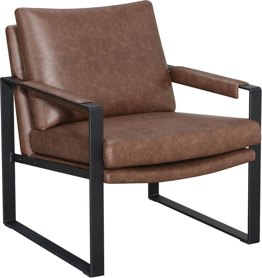 Coaster Home Furnishings - Rosalind - Faux Leather Upholstered Track Arm Accent Chair, Padded Armrests, Gunmetal Frame and Padded Seat - Living Room - Brown - 904112