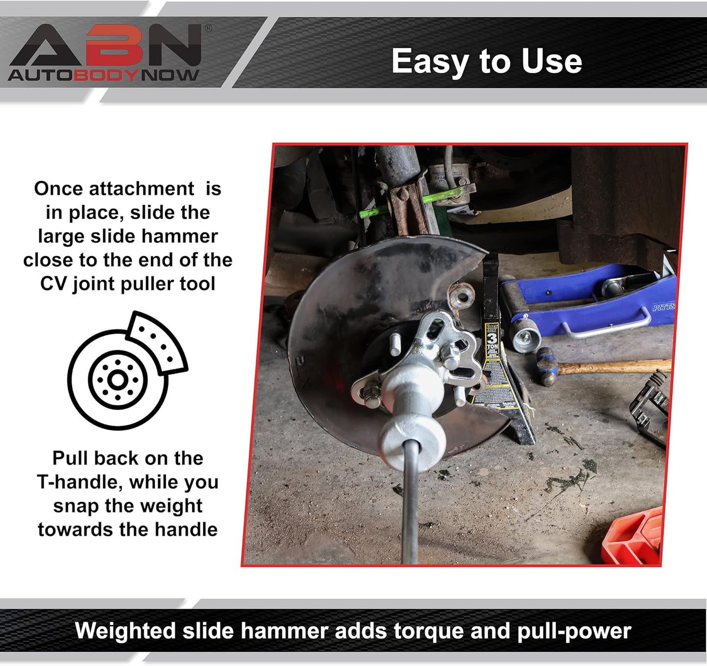 ABN Slide Hammer Puller Set - 5 lb Slide Hammer Axle and Hub Puller and Dent Remover Unit Auto Body Hammer Tool