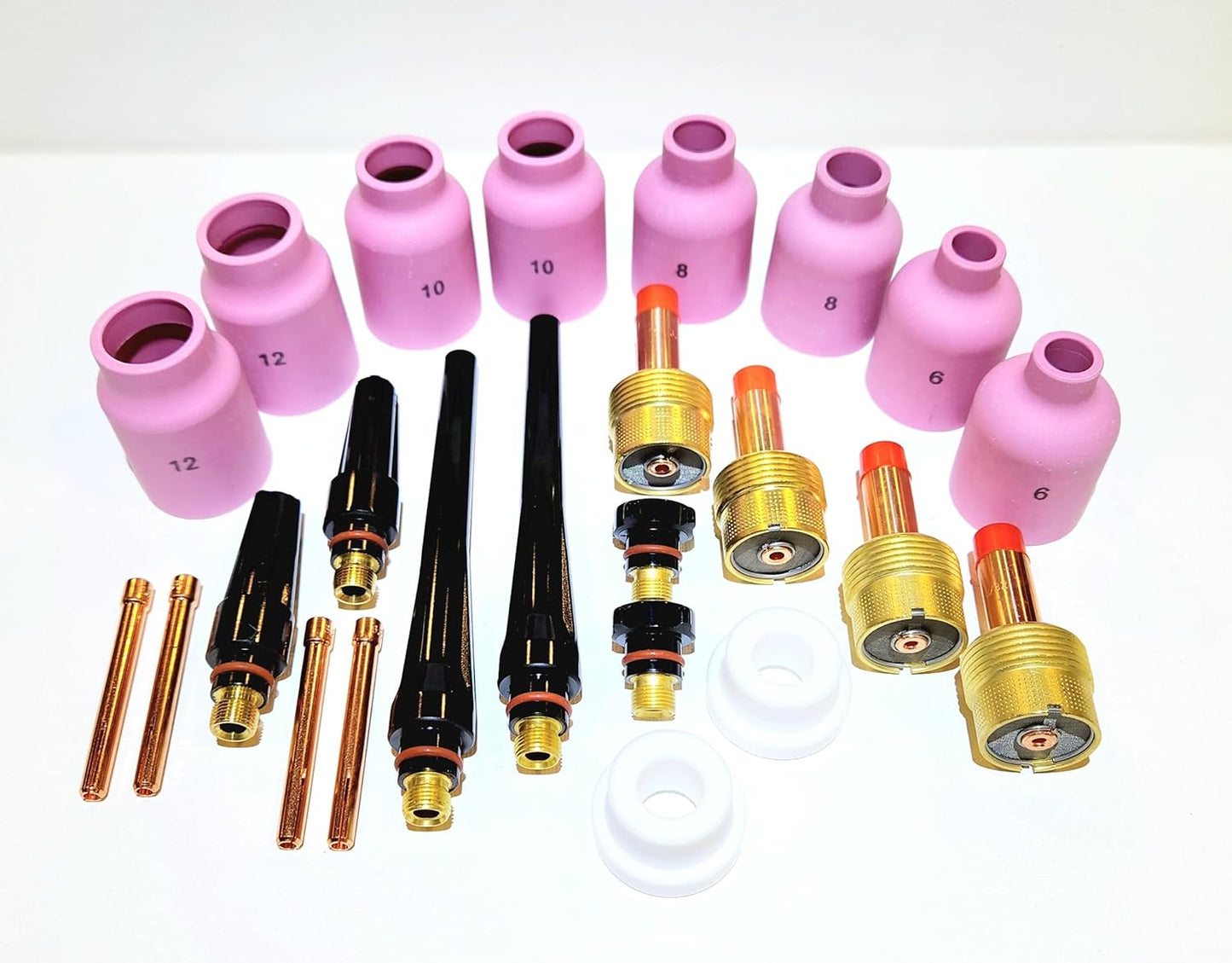 24PC Tig Kit Gas Lens Ceramic Cups Jumbo Large Diameter (3.2) 1/8 Collet 45V116 (3.2) 1/8 Gas Lens 995795#6#8#10#12 Jumbo Cups (57N75 57N74 53N88 53N87) fits WP17/18/26 Torch