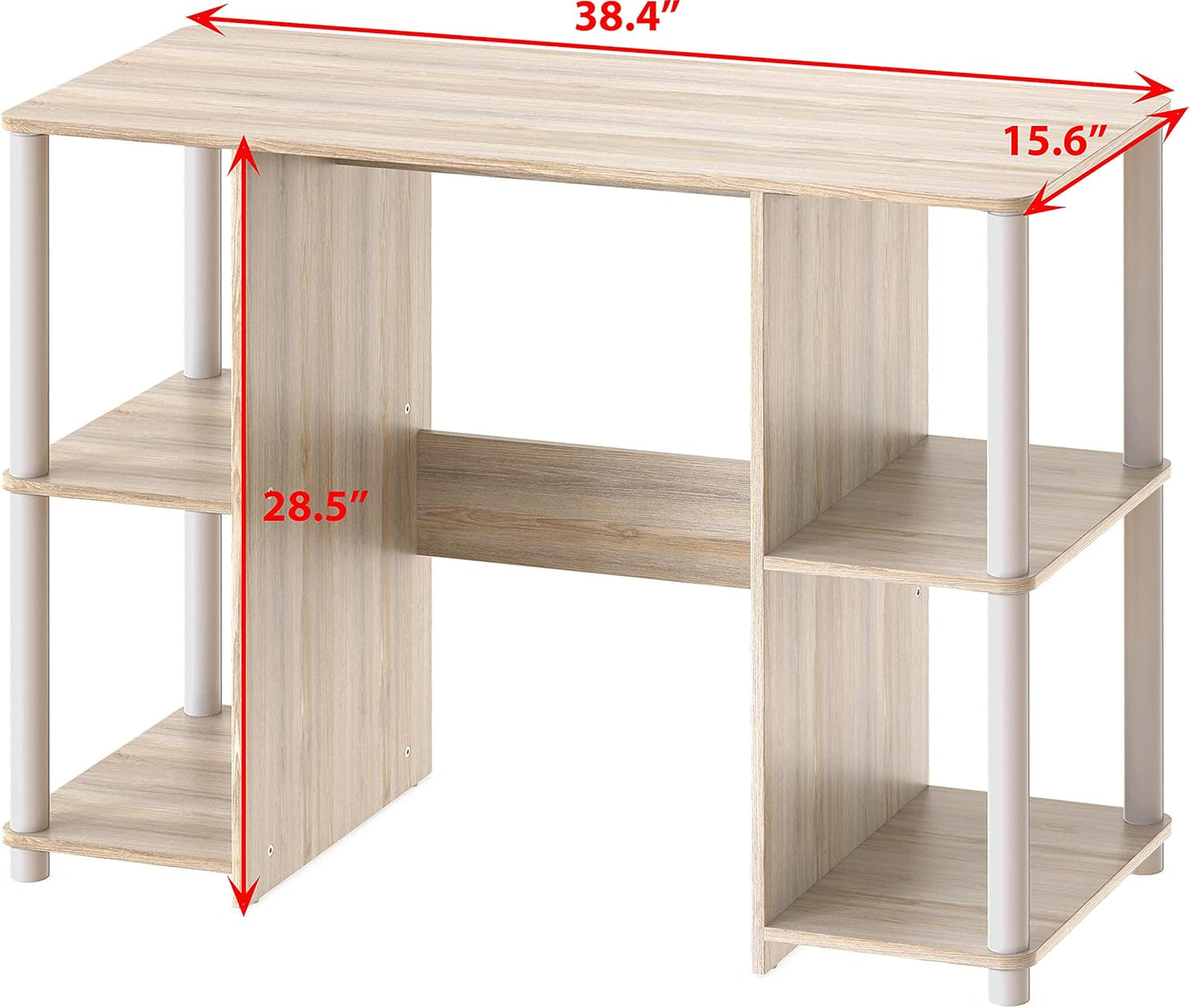 SHW 38-Inch Home Office Wood Desk with Double Sided Shelves, Oak