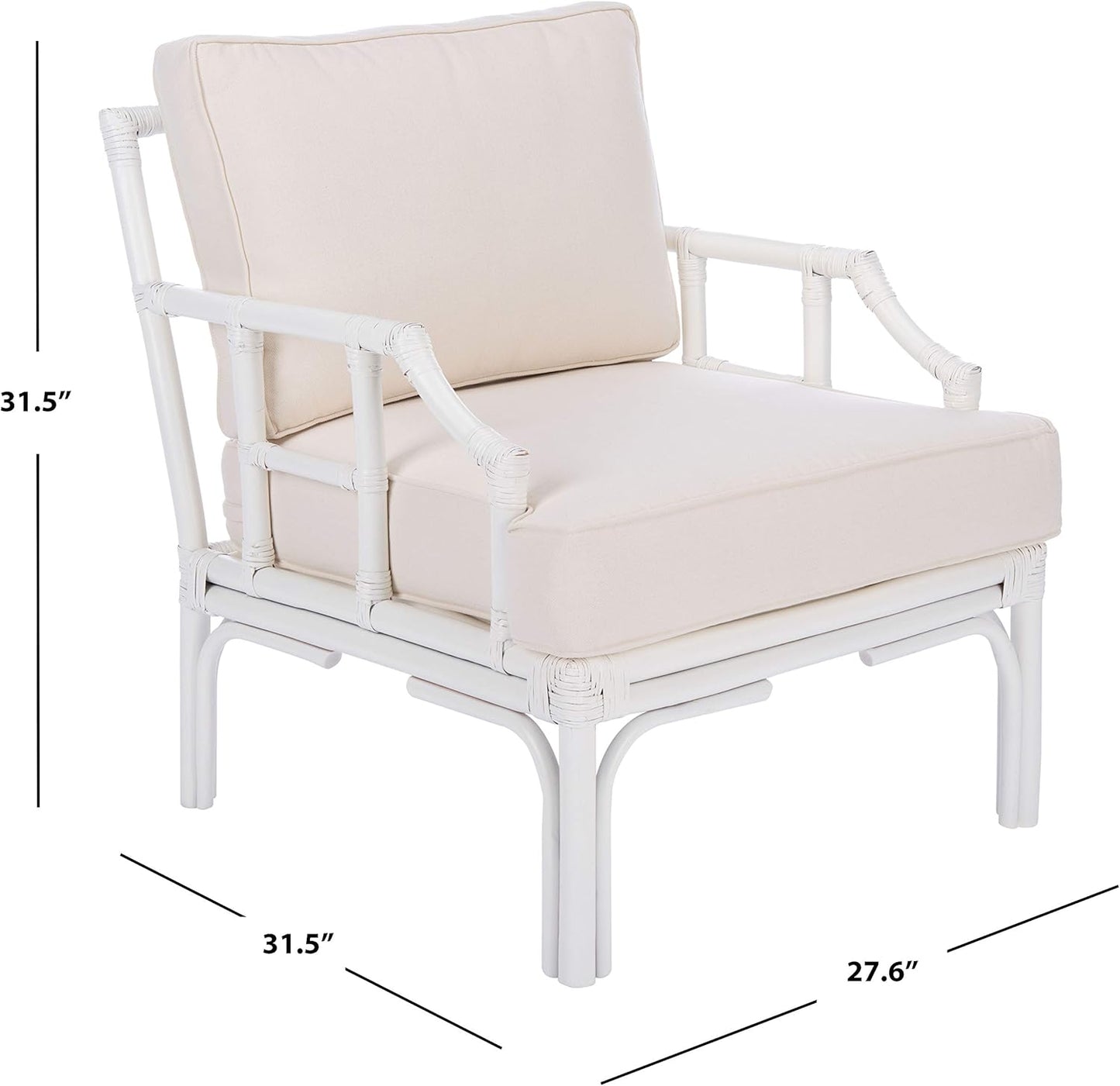 SAFAVIEH Home Kazumi Coastal White Rattan Cushion Accent Chair (ACH6508A)