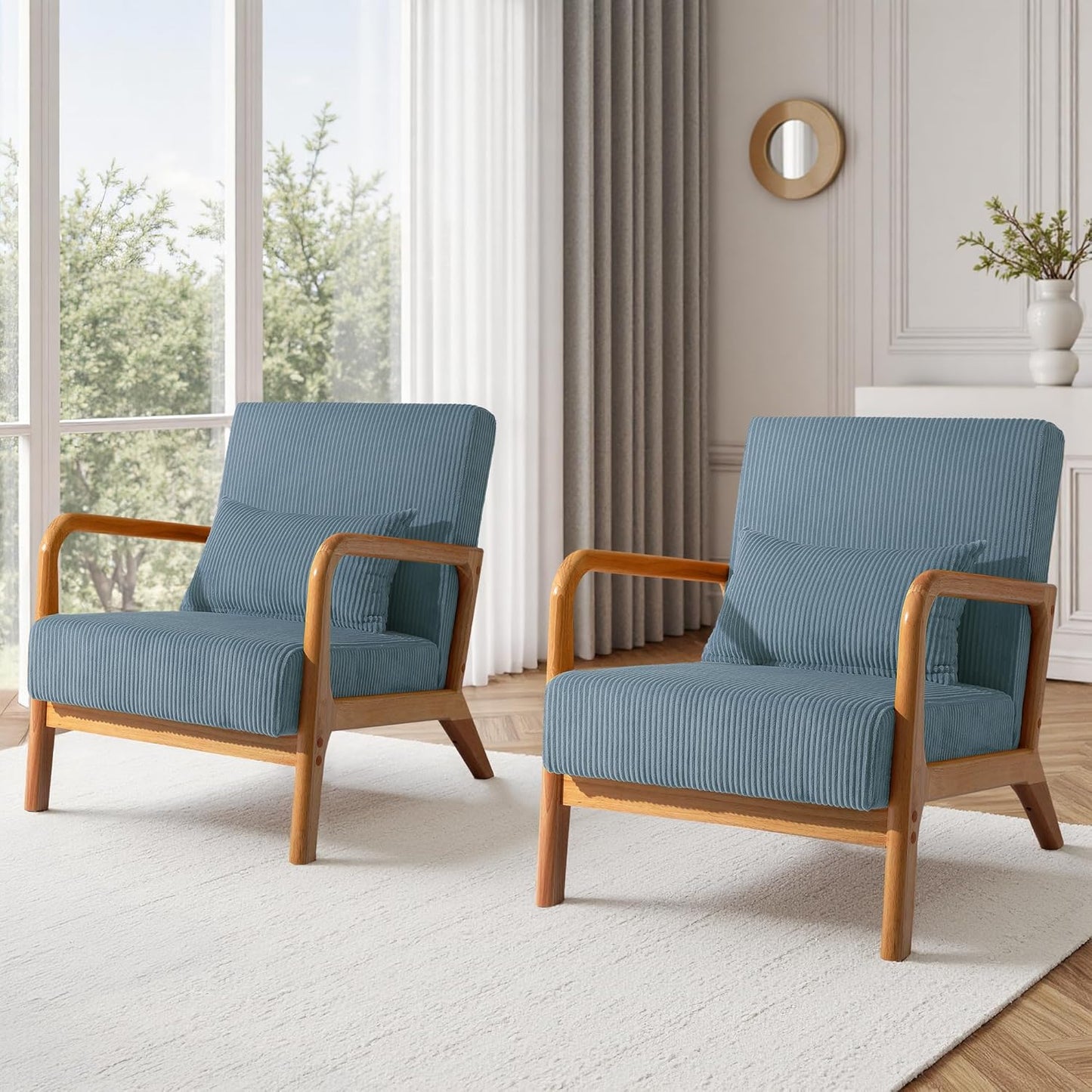 UIXE PU Leather Accent Chairs Set of 2, Upholstered Armchair for Living Room, Modern Arm Chair Comfy Single Sofa Bedroom Reading Seat with Lumbar Pillow - Hunter Green