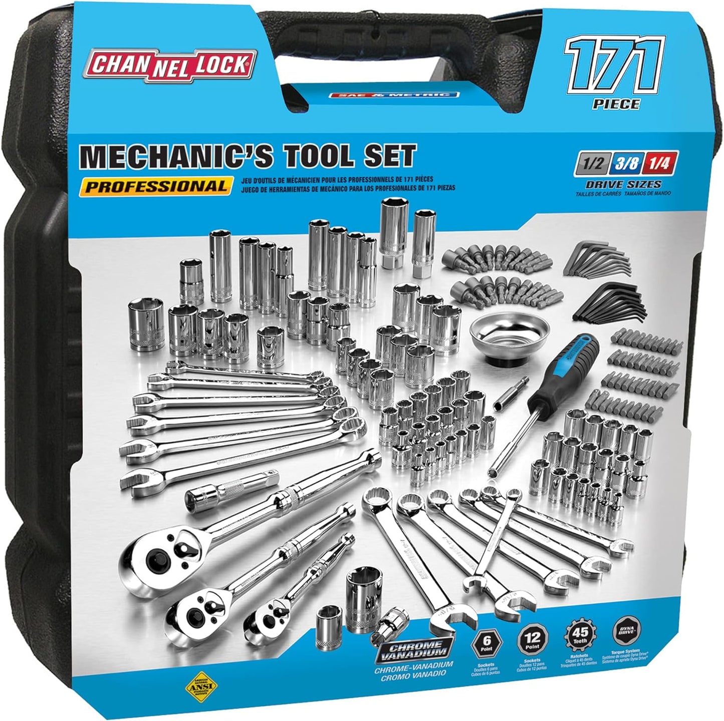 Channellock 39100 Ultra Access Socket Set, 16 Piece, Chrome/Nickel