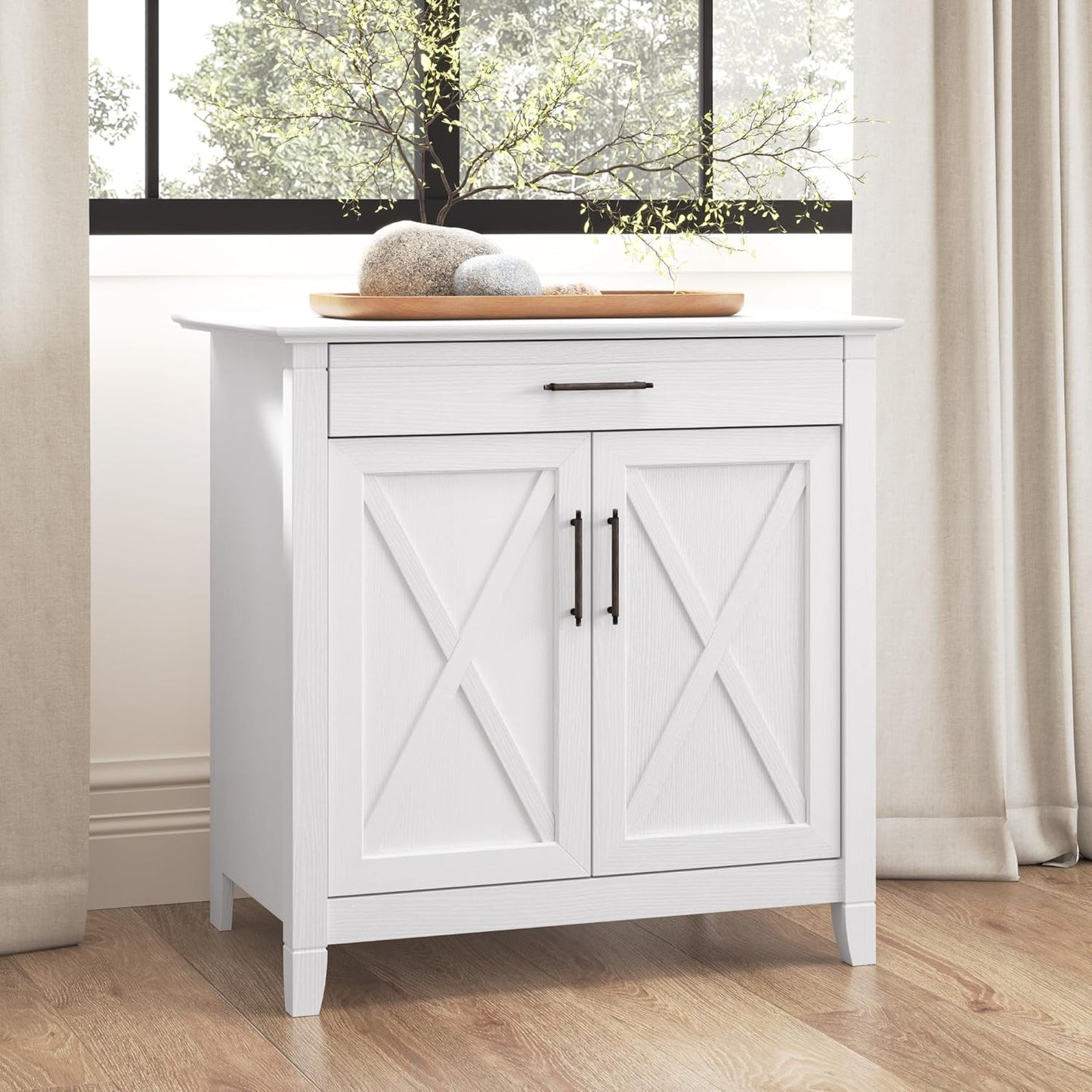 Bush Furniture Key West Secretary Desk | Accent Cabinet with Work Surface in Pure White Oak | 30W x 20D Hidden Writing Table and Storage for Small Spaces