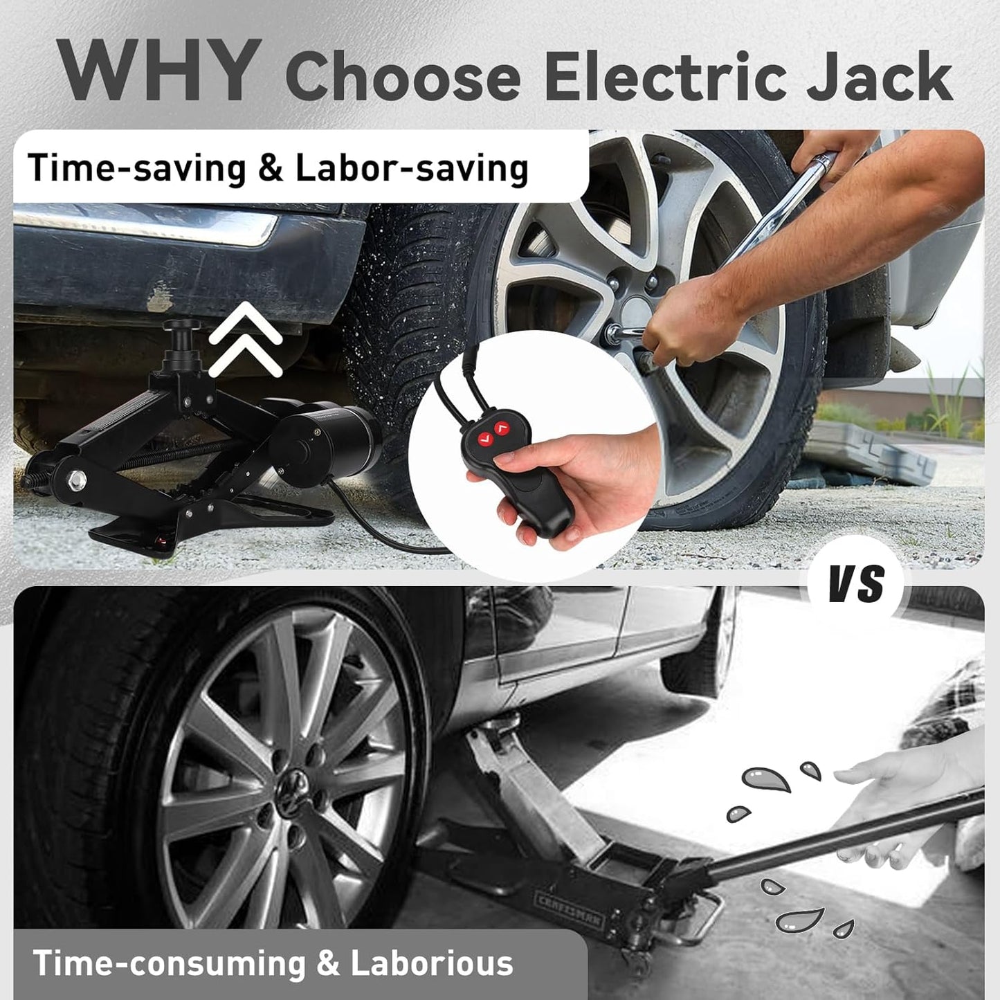 ROGTZ Electric Scissor Car Jack Kit 3 Ton 12V Portable Auto Car Lift with 17.7 Inch Range for SUV Sedan Floor Jack for Tire Change Roadside Emergency