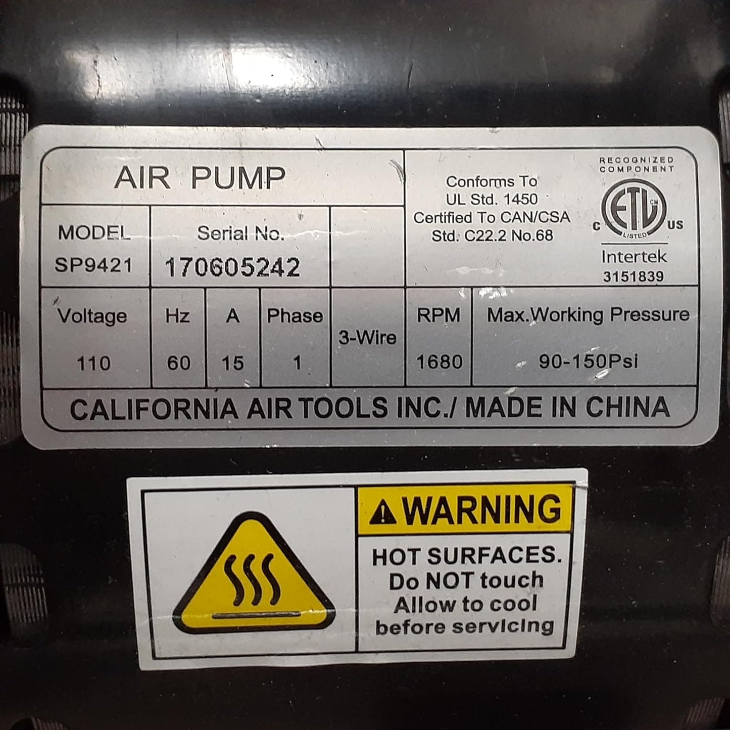 California Air Tools SP-9421 2.0HP Ultra Quiet and Oil-Free Air Compressor Motor