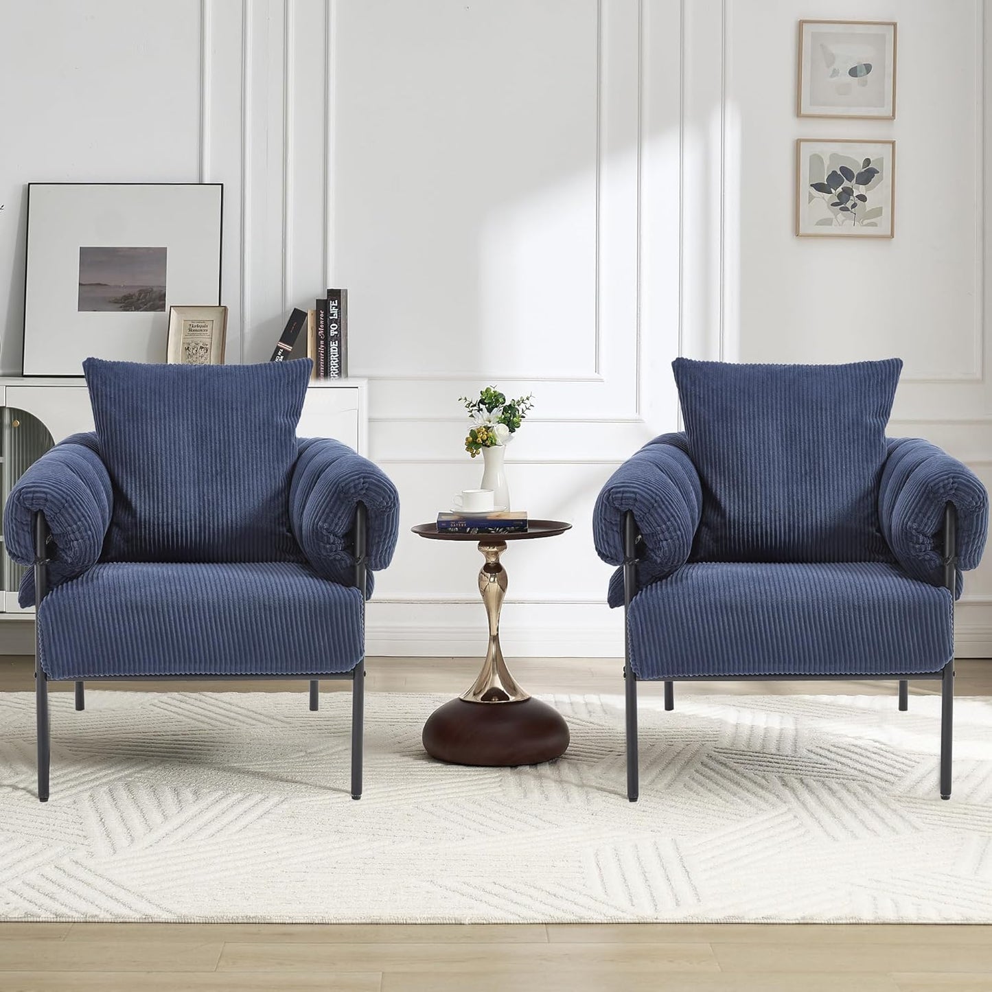 YISHENG Modern Velvet Accent Chair Set of 2 Upholstered Comfy Lounge Sofa Chair, Fabric Oversize Lazy Arm Chair with Soft Cushion, Metal Frame Reading Chair for Living Room, Balcony,Bedroom,Black