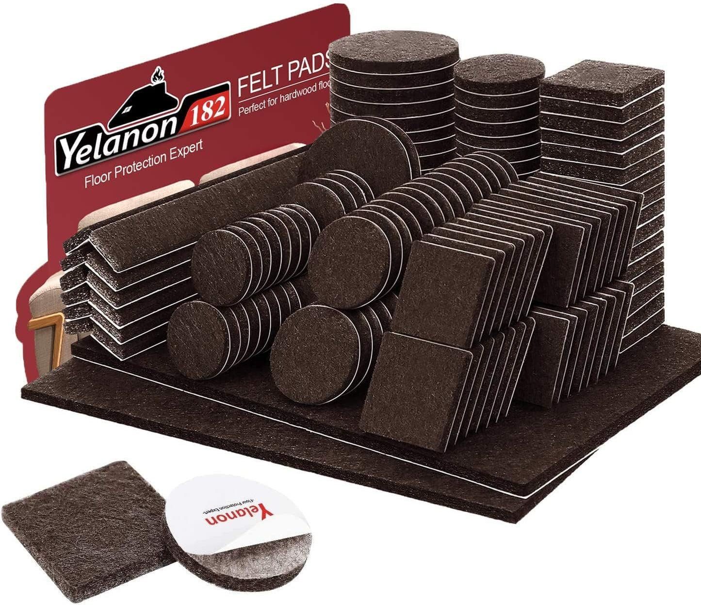 Yelanon Felt Furniture Pads -182 Pcs Premium Felt Pads for Chair Legs Furniture, Floor Protectors for Hardwood Floors, Black