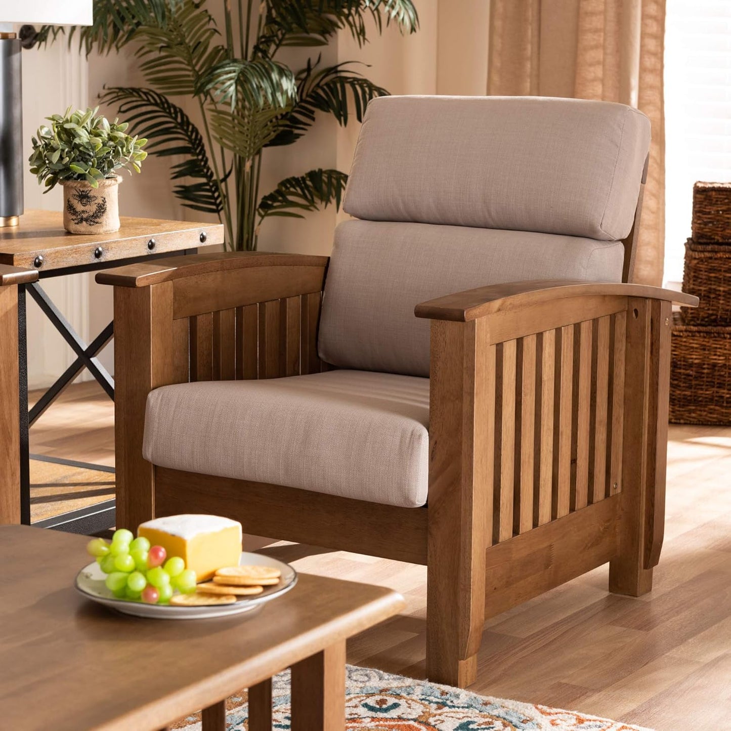 Baxton Studio Chairs, Taupe/Walnut Brown