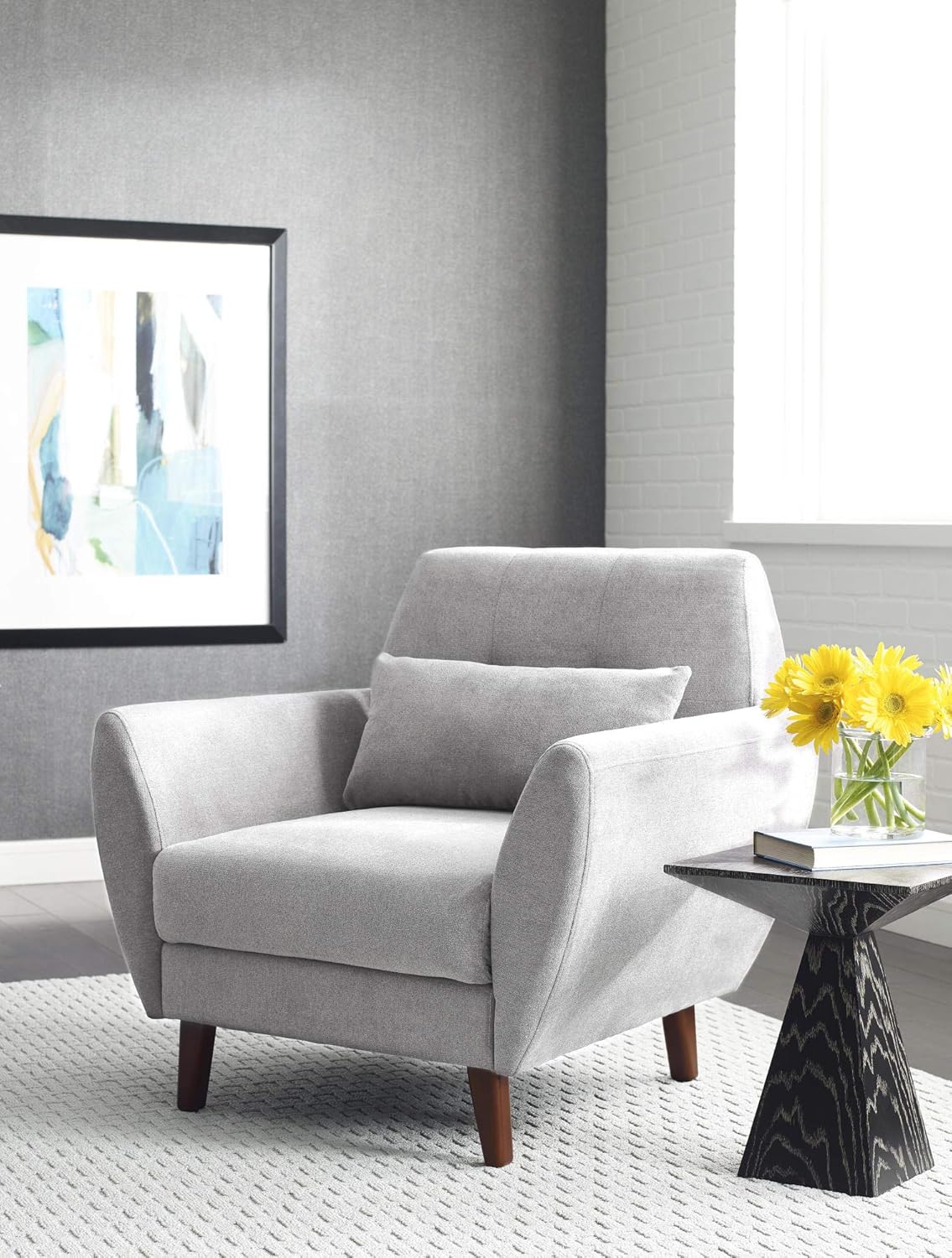 Serta Artesia Midcentury Modern Armchair, Easy to Clean, Microfiber Fabric, Durable Hardwood Construction, Ships in One Convenient Box, Arm Chair, Light Gray