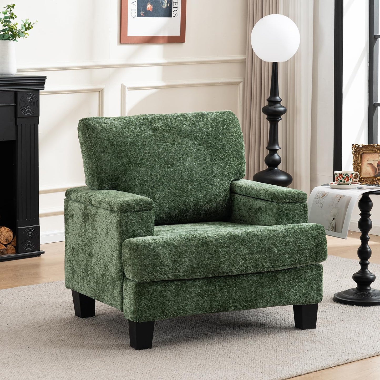 Oversized Accent Chair, Comfy Living Room Chairs with High-Density Sponge & Breathable Fabric, 32"x34"x38" Reading Chair, Cozy Armchair for Bedroom (2, Green, Oversized)