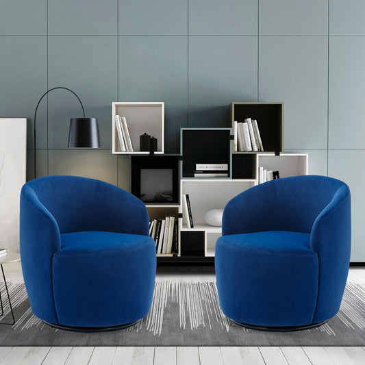 Swivel Accent Chairs Set of 2, Modern Round Vanity Chair for Living Room, Comfy Velvet Barrel Armchair, Small Single Sofa, Blue