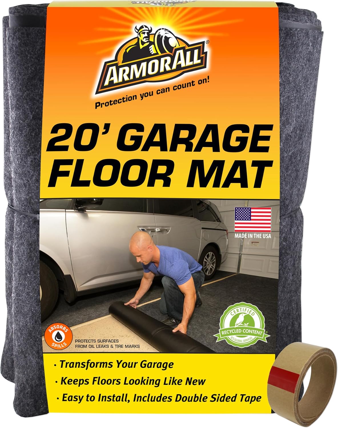 Armor All Premium Original Small Vehicle Garage Floor Mat, (8'4” x 7'4"), Protects Surfaces, Transforms Garage, Absorbent/Waterproof/Durable (Includes Double Sided Tape) (USA Made) (Charcoal)