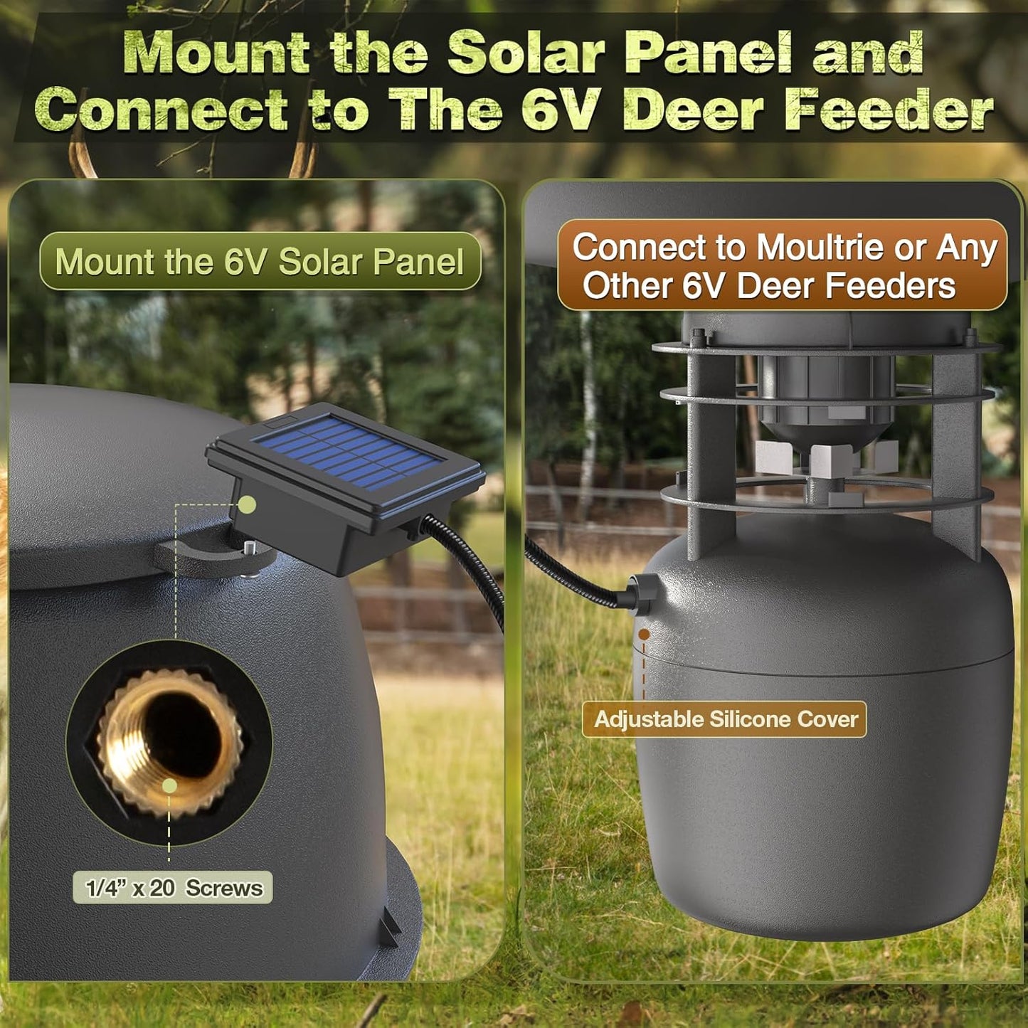 6V Deer Feeder Solar Panel, Efficient Solar Panel Charger with 5FT Weatherproof Cable & Battery Indicator, 6V Solar Panel Compatible with Deer Feeder Timer with Solar Quick Connect, Easy to Mount