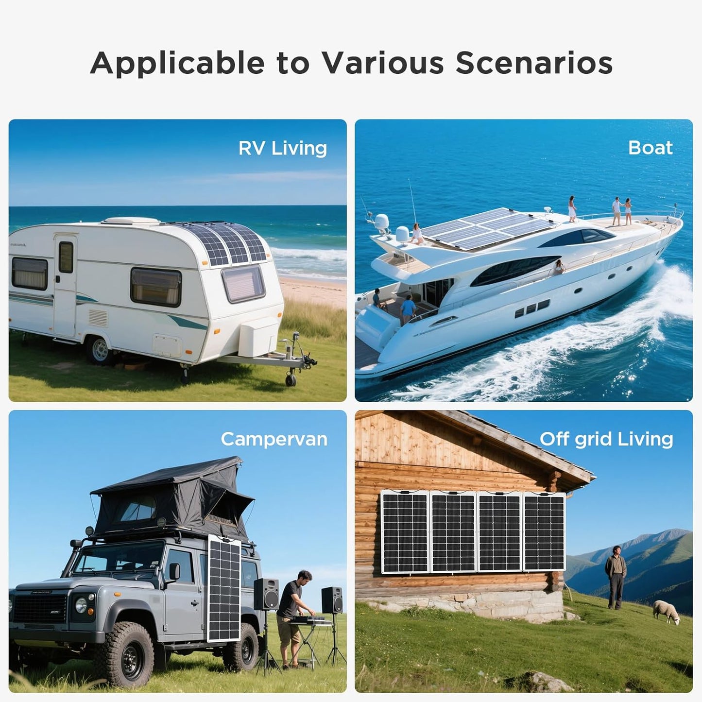 100W Flexible Solar Panel, Ultra Lightweight 100 Watt 12V Portable Solar Panel Kit, Callsun 23% High Efficiency 182 PERC IP68 Waterproof ETFE RV Solar Panels for RV Van Offgrid Living Boat (White)
