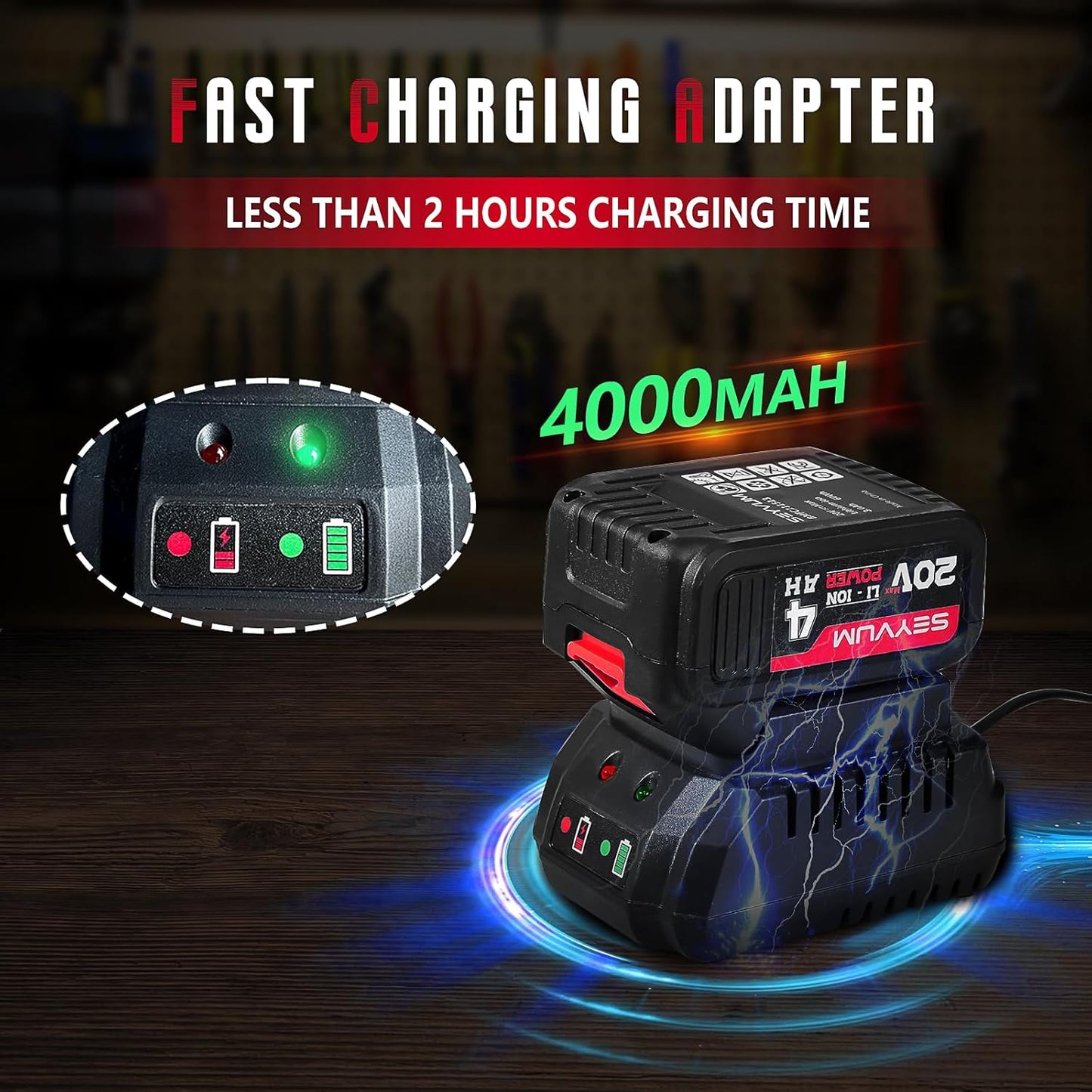 SEYVUM Impact Wrench,1/2" Impact Gun, Power Impact Driver Max Torque 320 Ft-lbs (430N.m), Cordless Impact Wrench with 20V Brushless Motor, 4.0Ah Li-ion Battery with Fast Charger, 4 Pcs Impact Sockets