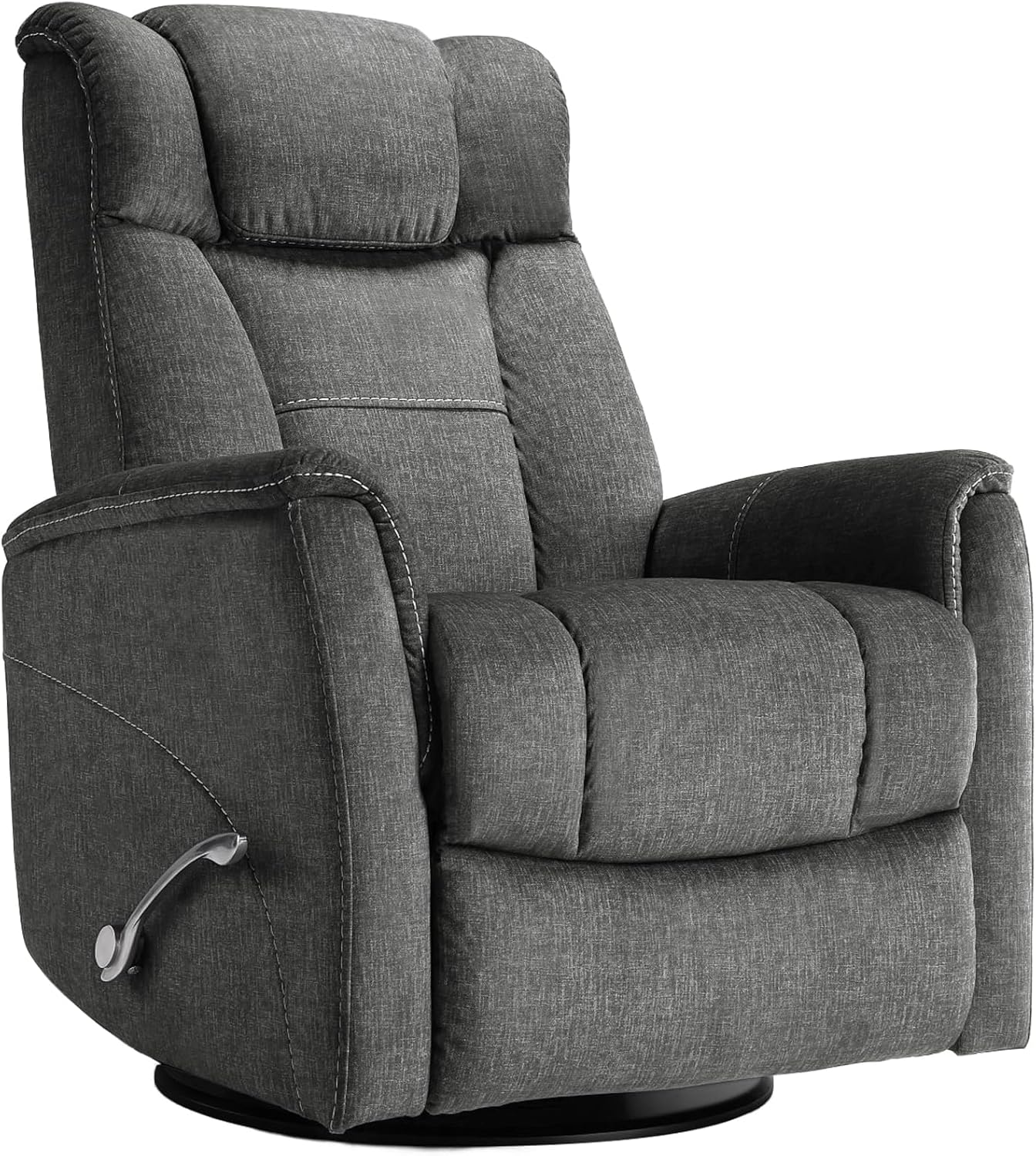 360° Swivel Rocking Recliner, Manual Comfy Nursery Glider Rocker Chair for Indoor Bedroom, Upholstered Soft Fabric Living Room Reclining Chair with Lumbar Support for Adults (Dark Gray)