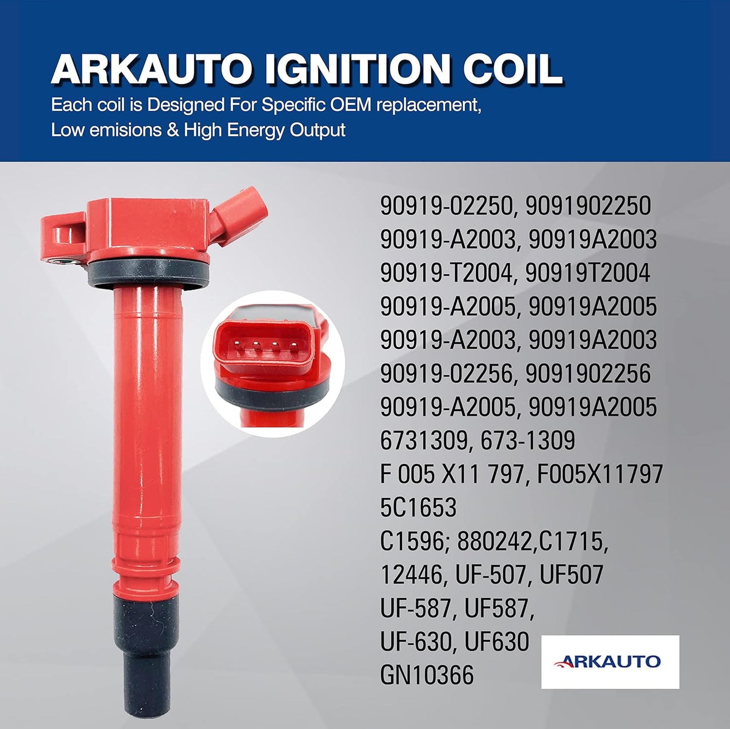 8PCS HIGH ENERGY PERFROMANCE RED TOP IGNITION COILS ARK-IG507-R UF507 UF587 UF630 9091902256 90919A2005 FOR Toyota Tundra Sequoia Land Cruiser Lexus GX460 LS460 LS600H LX570 4.6 5.0 5.7 V8 1UR 2UR 3UR