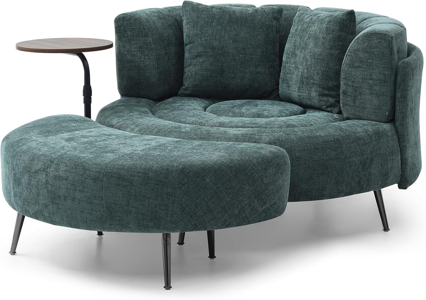 50" Oversize Barrel Chair with Ottoman, Chenille Fabric Extra Large Living Room Lounge Chairs Set w/Small Table and 2 Pillows,Orange