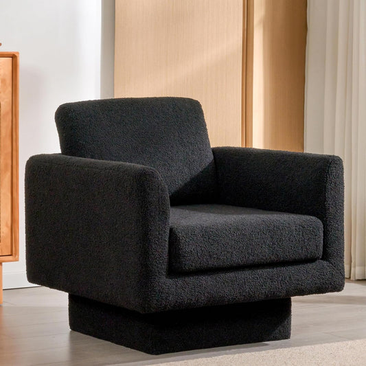 Christopher Knight Home Haven 360° Modern Swivel Accent Chair,Sherpa Boucle Fabric Armchair,Thick Padded Cushion Single Lounge Sofa,Upholstered Comfy Barrel Chair,Reading Club Chair,Living Room,Black