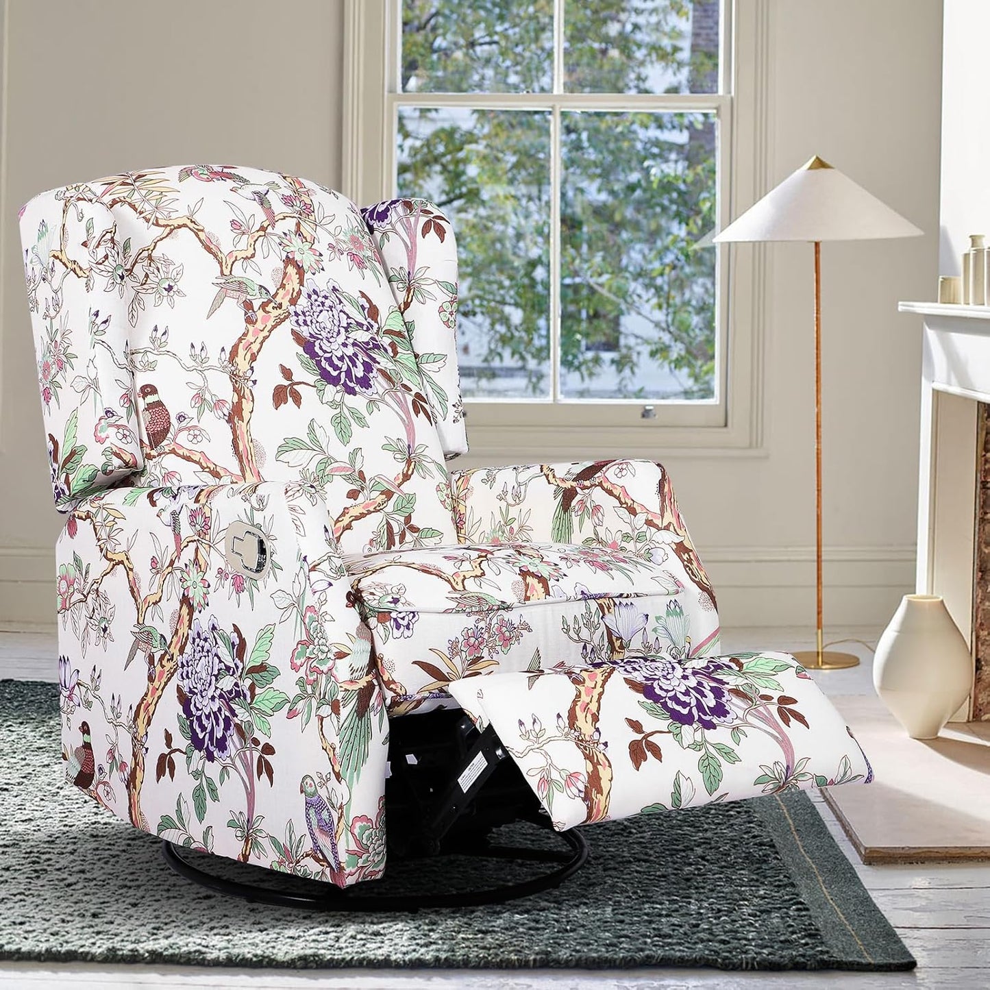 Swivel Rocker Recliner for Adults, Wingback Rocking Swivel Recliner Chair with Padded Seat, 360° Swivel Rocker Glider Recliners with Adjustable Backrest & Footrest for Living Room