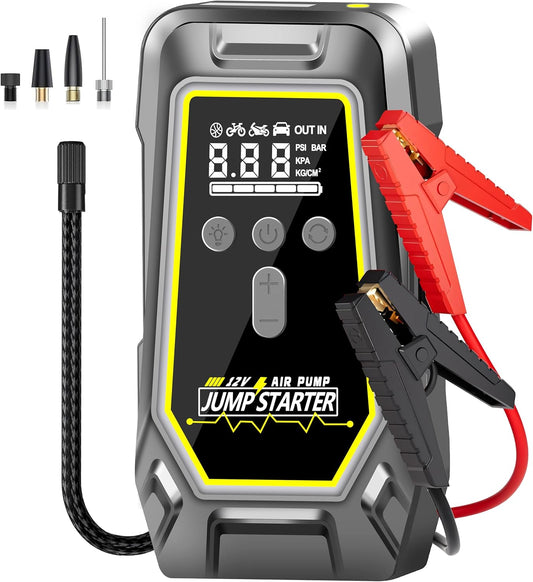 Tire Inflator Air Compressor - 3X Faster Inflation, 150PSI Air Pump for Car Tires with Digital Pressure Gauge, LED Light Cordless Pump for Car Starting, Motorcycle, Bicycle, Balls