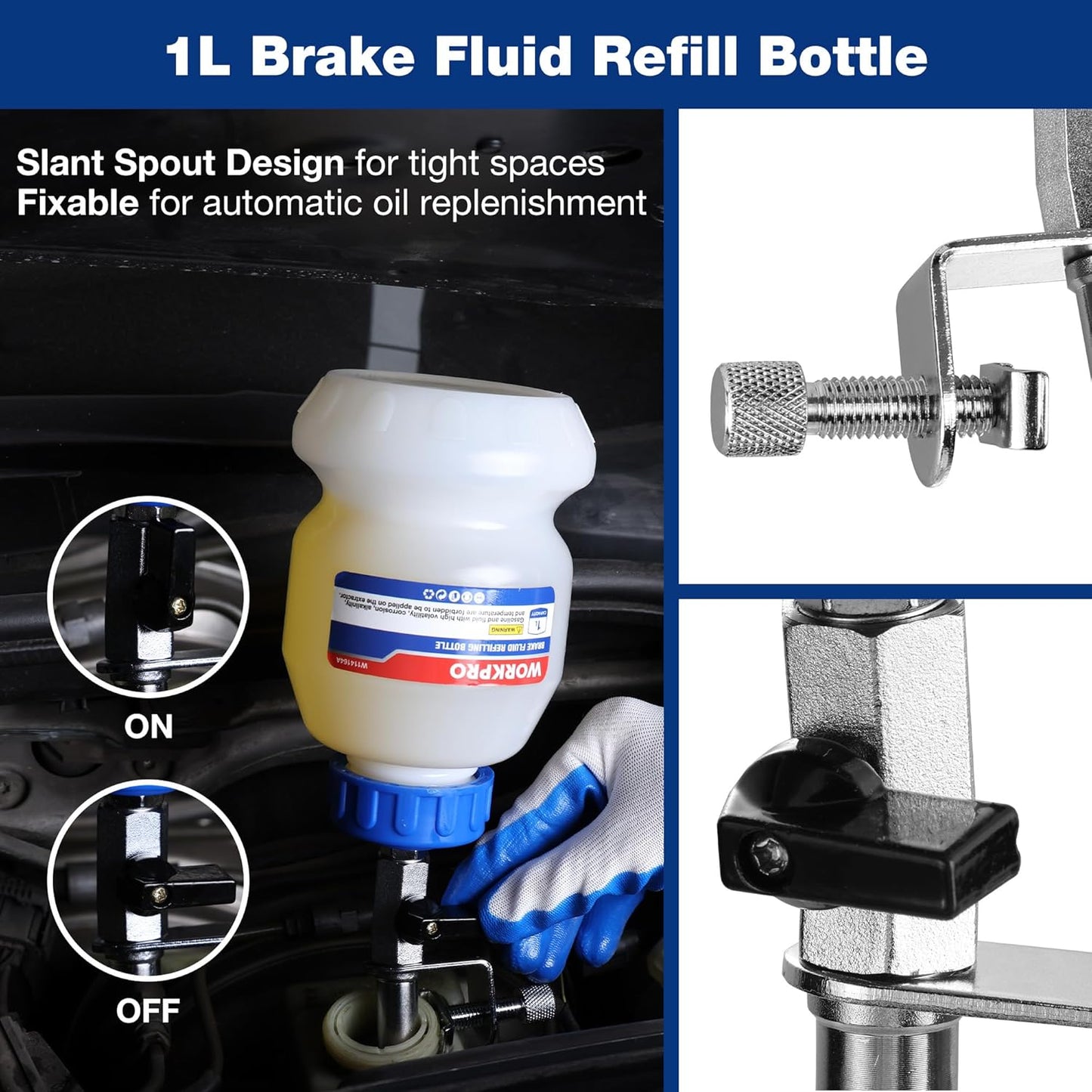 WORKPRO 3L Vacuum Brake Bleeder Kit, Pneumatic Brake Bleeder for One Person, with 1L Brake Fluid Refill Bottle, 22 Adapters, Air Coupler & Gloves, Brake Bleeding Tool for Various Vehicles, Motorcycles
